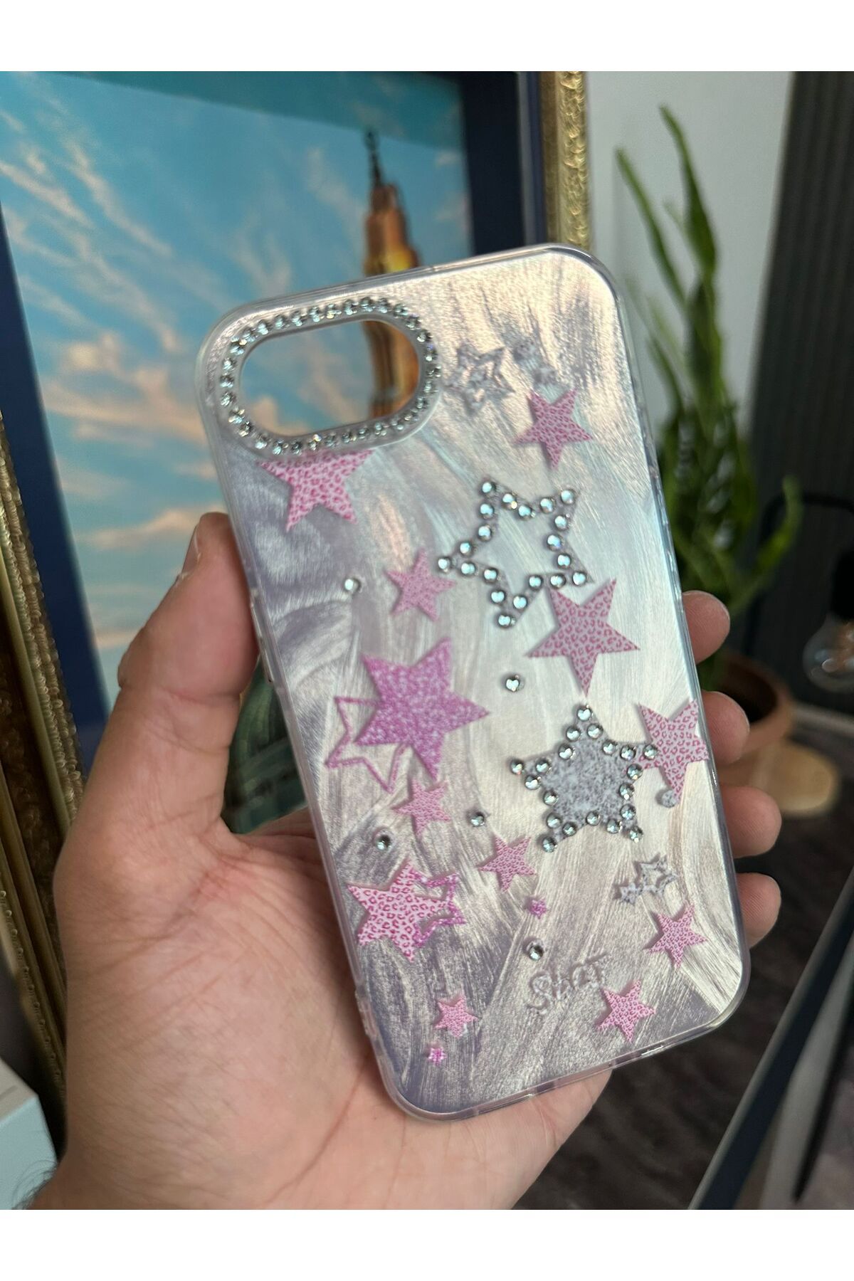 m.tk moveteck-iPhone 16E Case Camera Frame Stone Back Hologram 3D Pattern Color Reflection Figure Cover 1