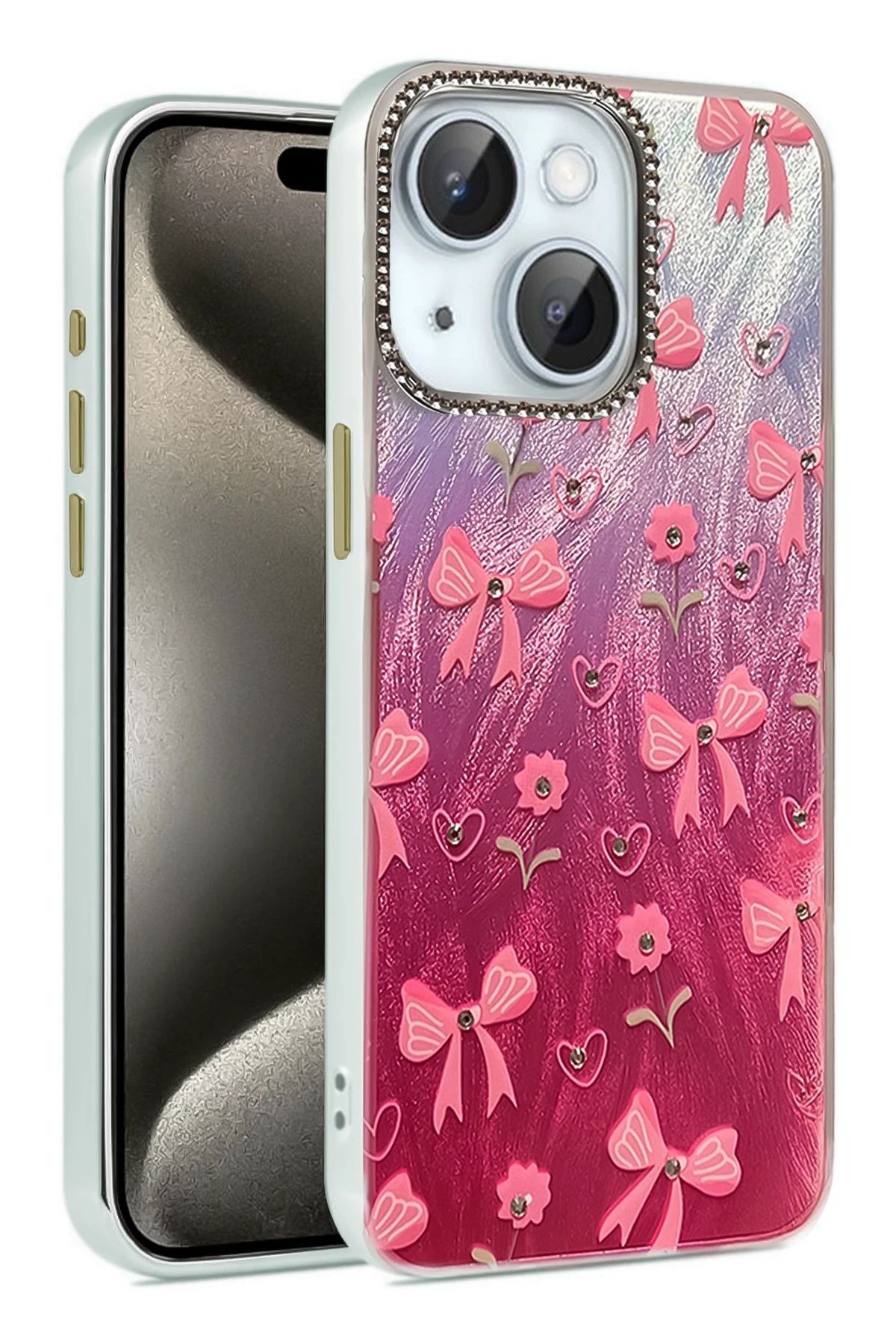 m.tk moveteck-حافظة لهاتف iPhone 13 - 14 إطار كاميرا مرصع بالحجارة وخلفية ثلاثية الأبعاد ونمط ثلاثي الأبعاد وغطاء عاكس للألوان 3