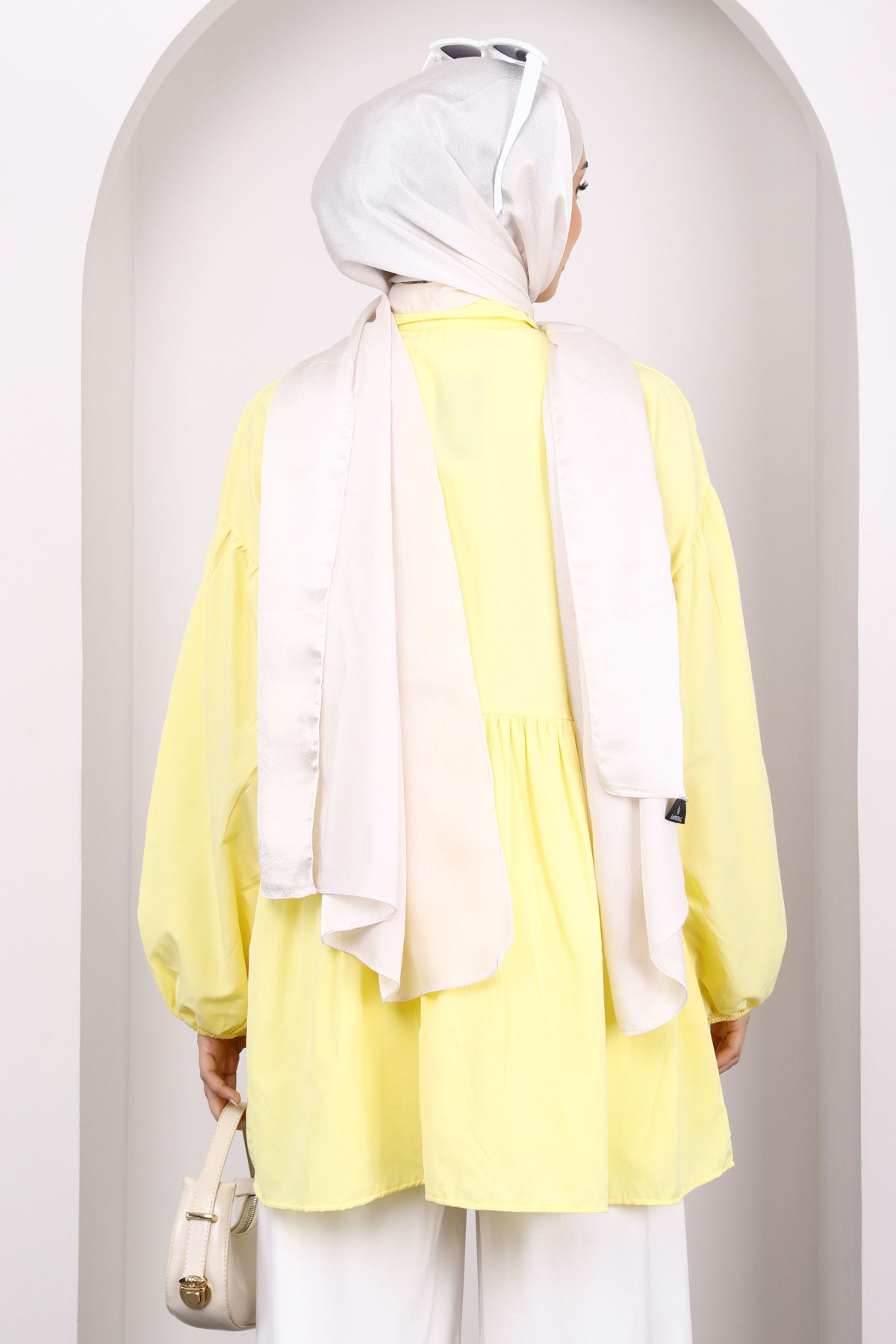 İmajButik-Yellow Sleeve Elastic Front Buttoned Tunic 4