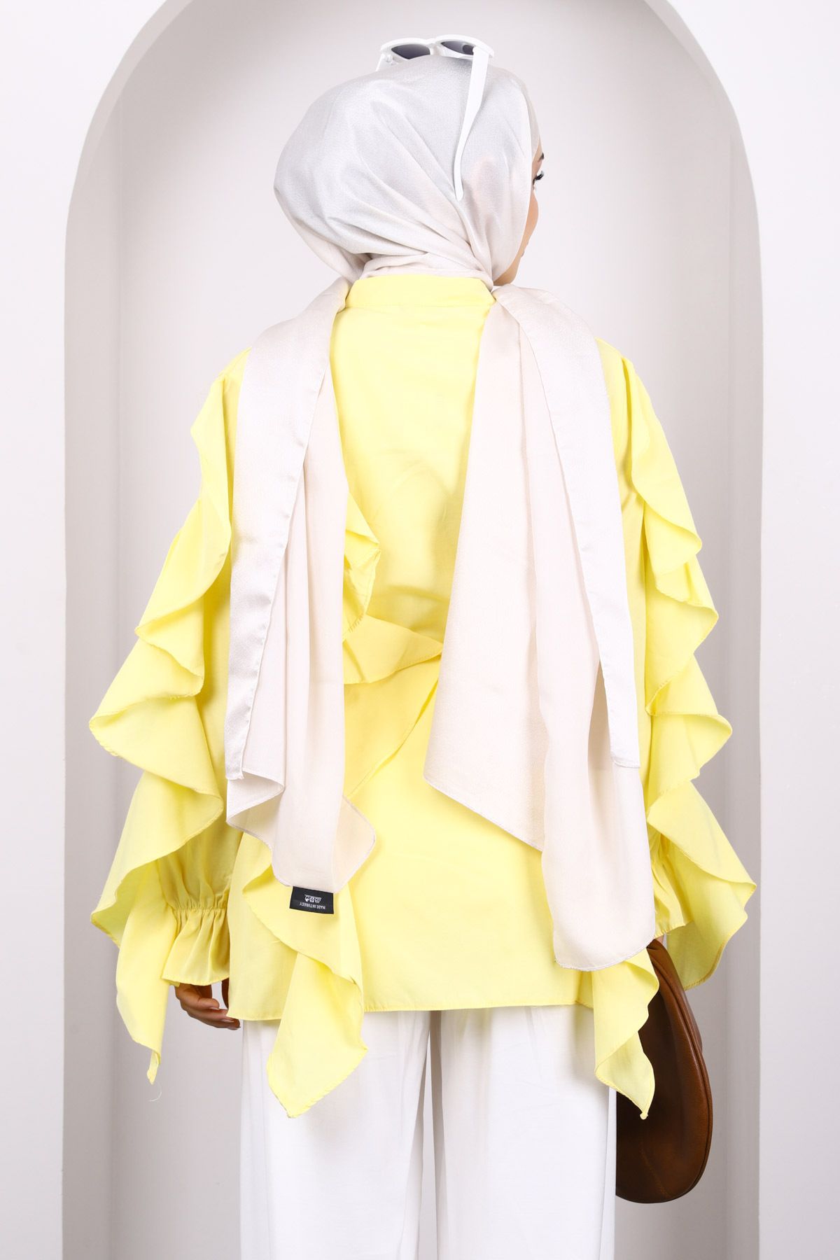 İmajButik-Yellow Sleeve Ruffle Buttoned Tunic 3