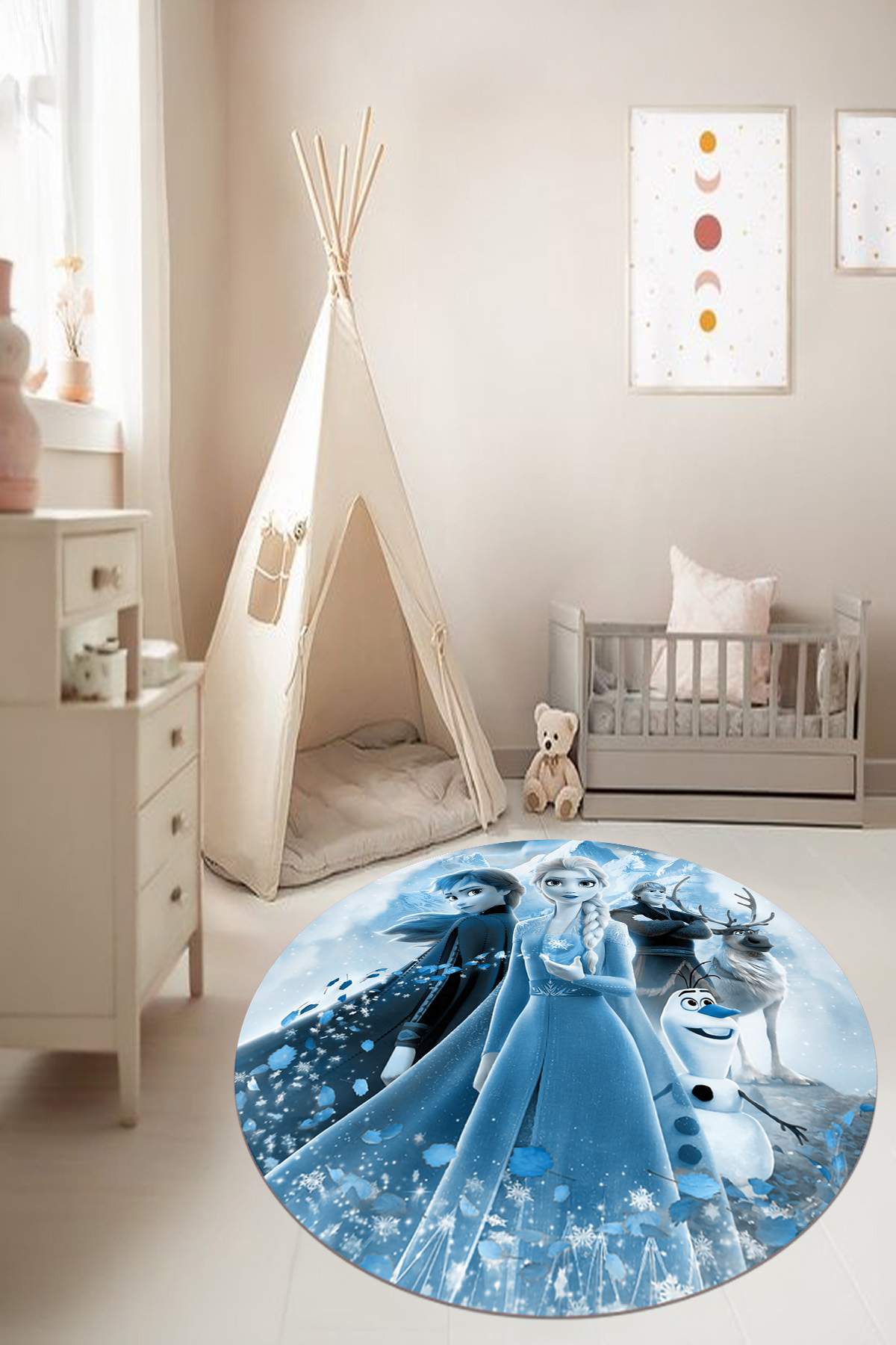Decorative Washable and Anti-Slip Snow Country Themed Round Children's Rug, B,Y,CHILDREN,42,BLUE