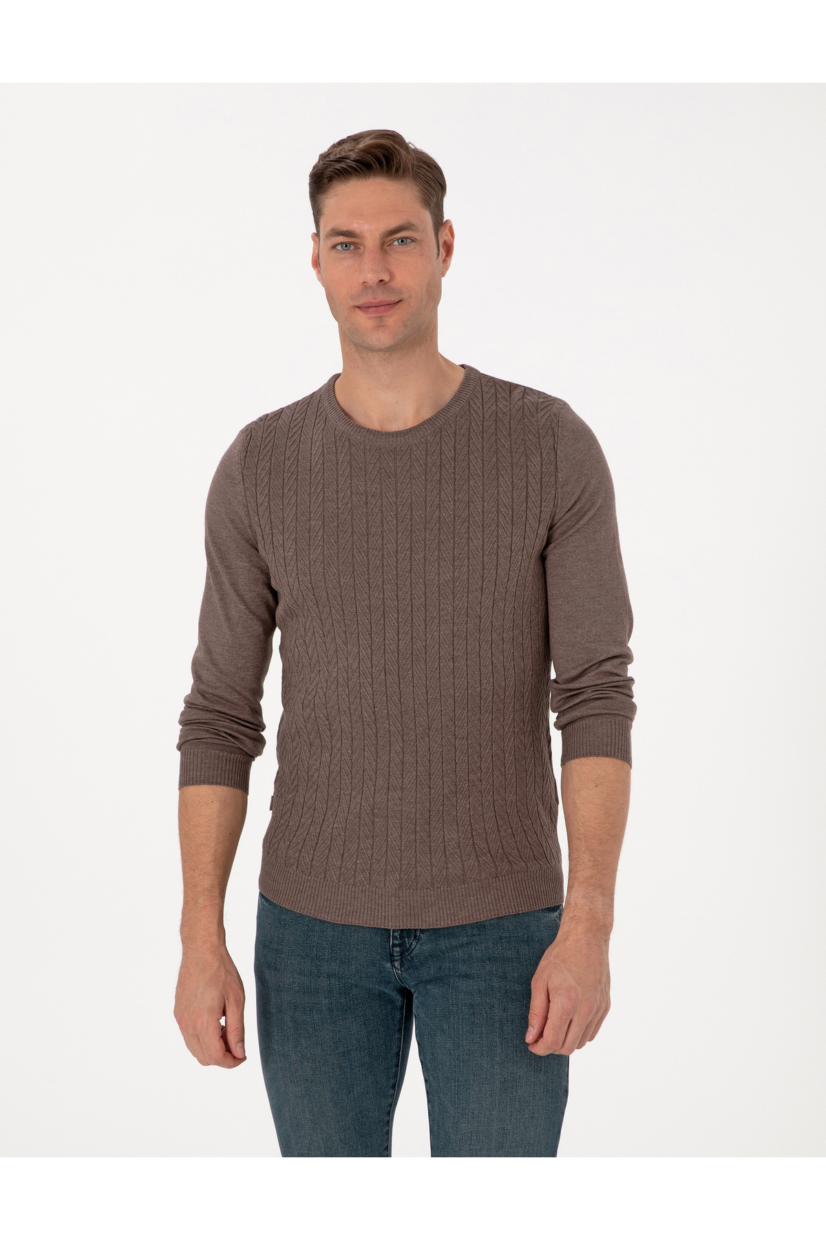 پیر کاردین ژاکت بافتنی یقه Mink Slim Fit Crew 50315717-VR052