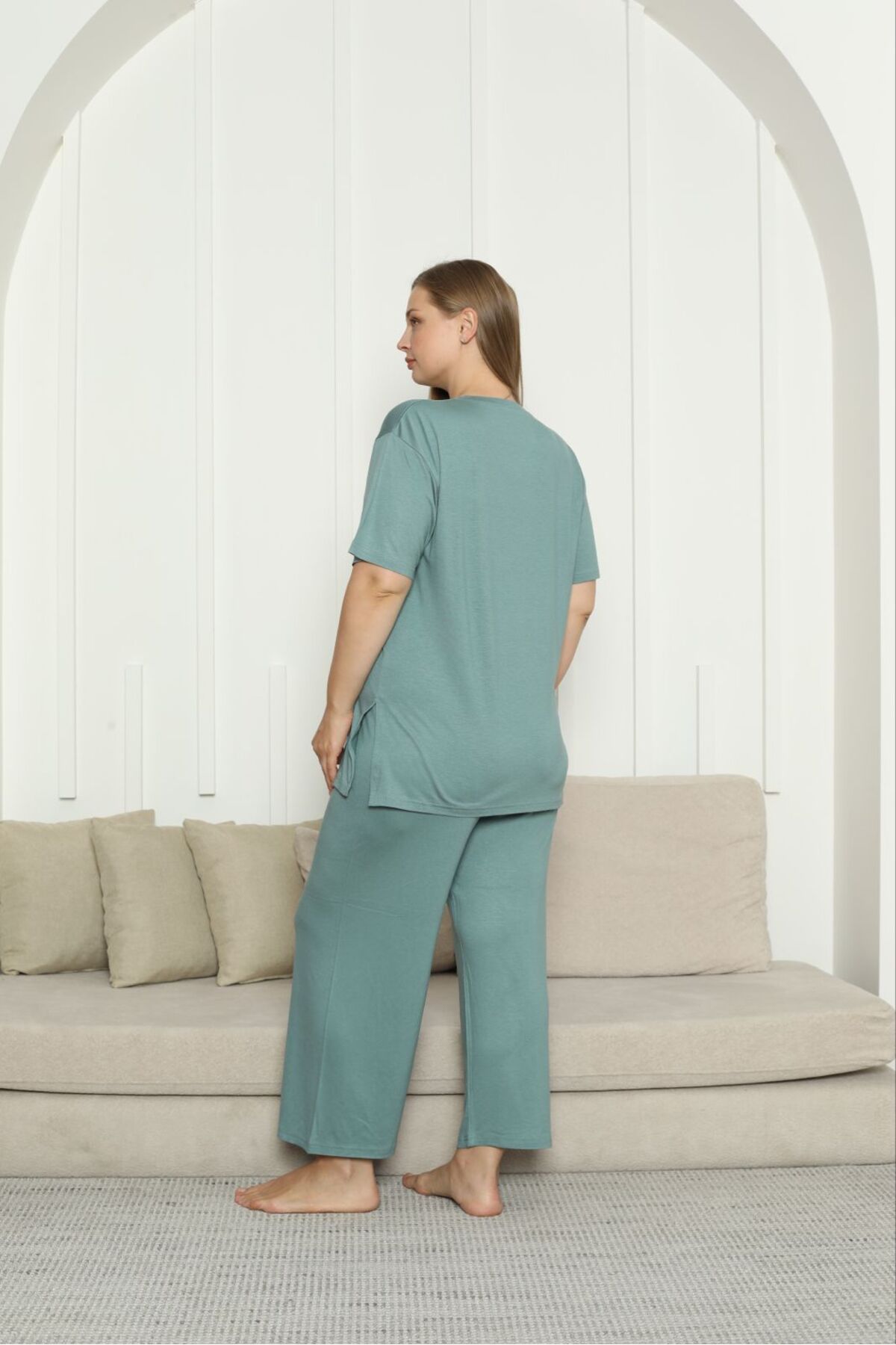 Asel-Large Size Lycra Combed Cotton Fabric Side Slit 2-Piece Stylish Tunic Bottom-Top Set 2