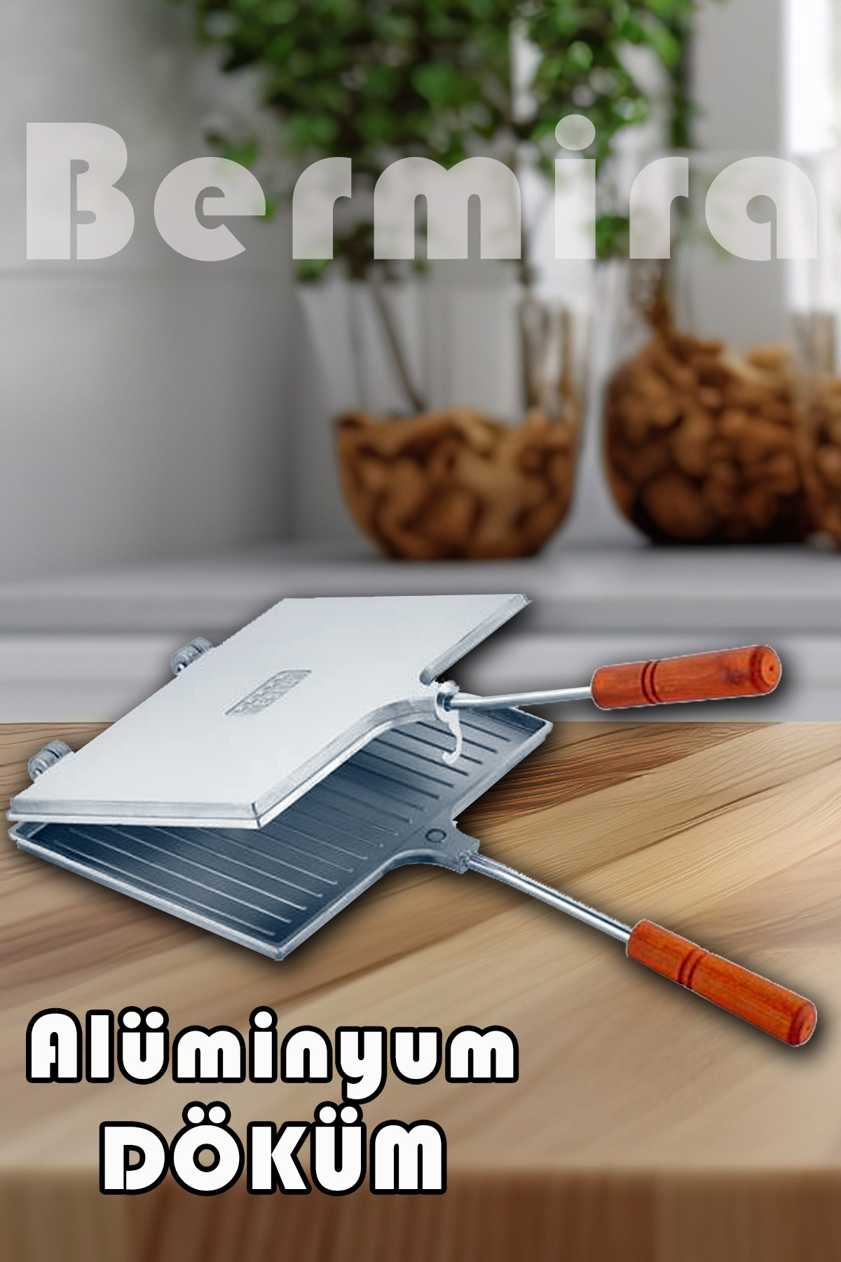 BERMİRA Home Collection Alüminyum Dölüm Ocak Üstü El Tost Makinası 24x18 Cm