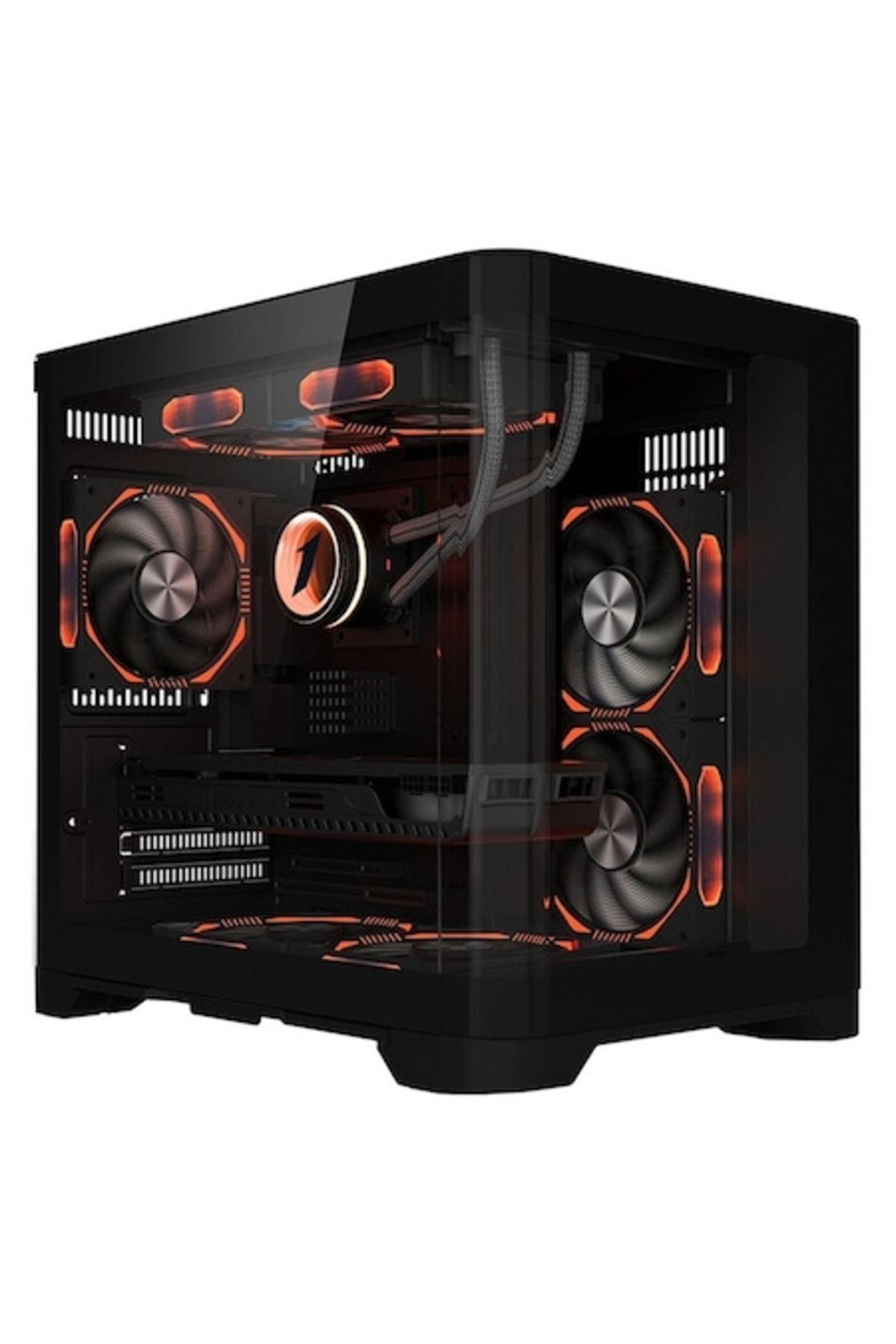 1ST PLAYER-Carcasa 1stPlayer® gaming UV5-bk, Micro-ATX, 5 ventilatoare aRGB, telecomanda, Cube Tower, negru 1