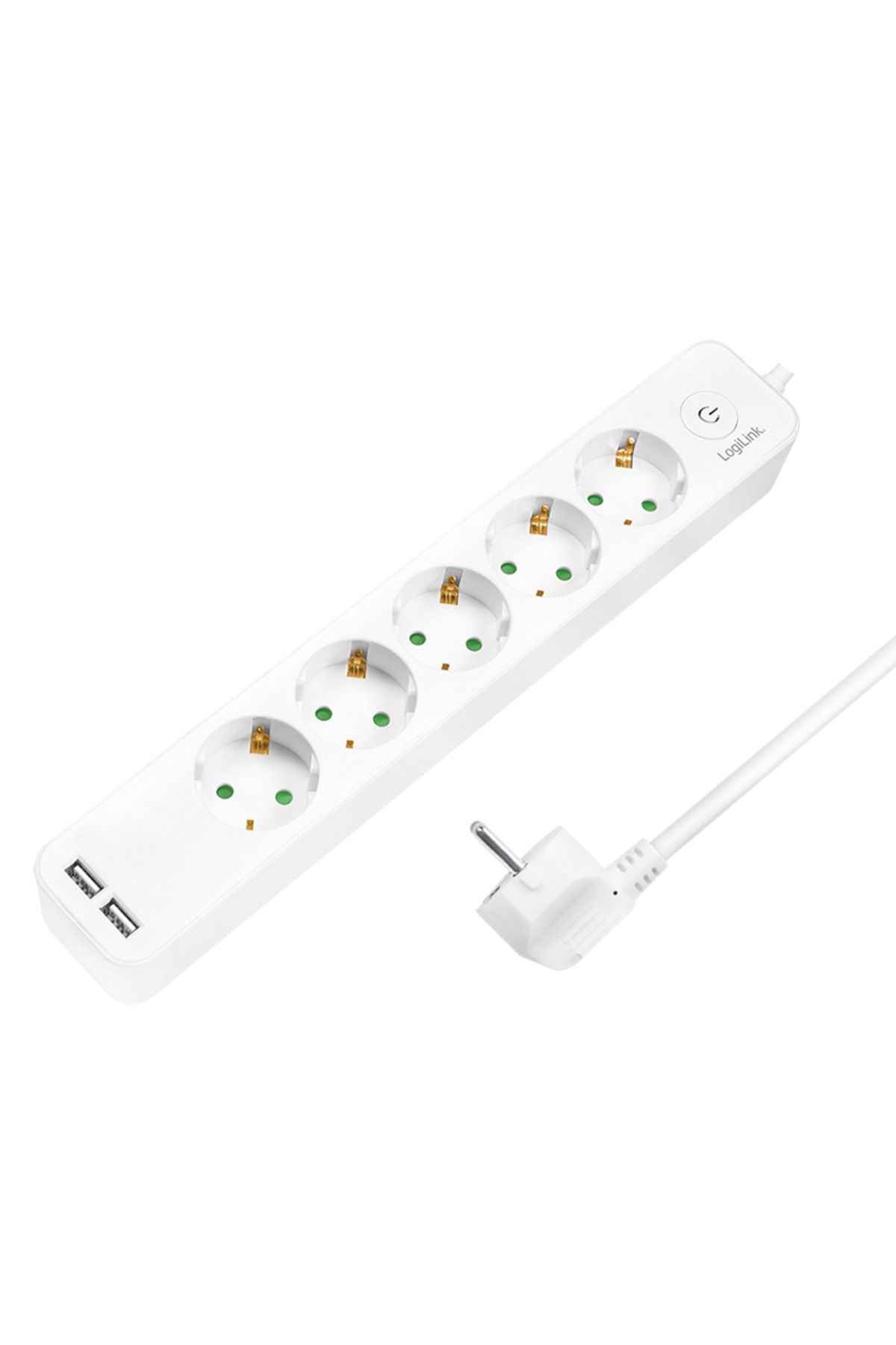 LogiLink-Prelungitor LPS249U cu întrerupător iluminat, 5 prize, 2xUSB 5 V/2.1 A 10.5 W, cablu 1.5 m, 4