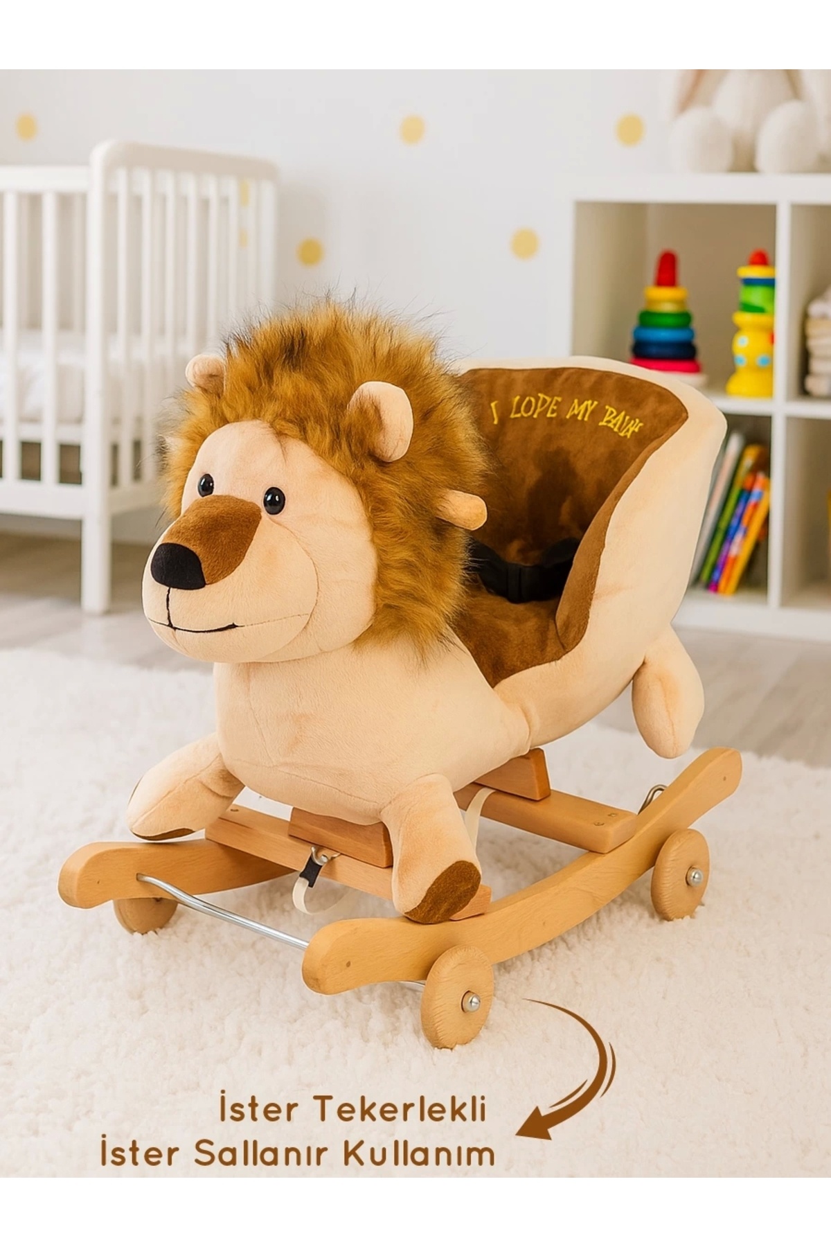 Babyklas Tekerlekli ve Sallanan Peluş Aslan Oyuncak