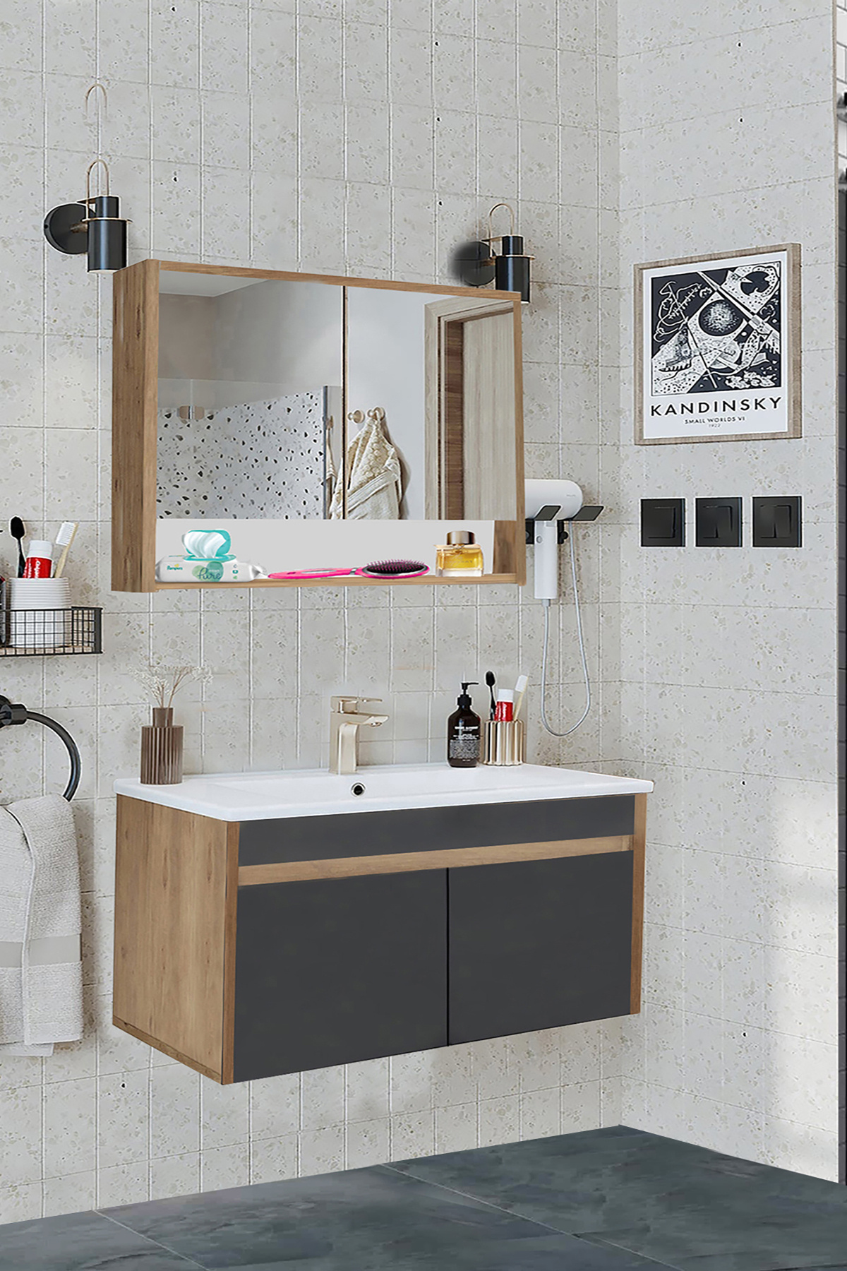 Alfa Banyo Serena EA 100 cm, Seramik Lavabolu Banyo Dolabı Seti, MDF, Hazır Kurulu