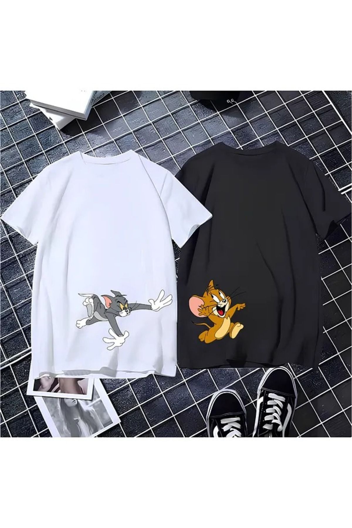 Elvino-Set de 2 tricouri Tom Jerry Cuplu Iubitor Prieten Frate Combinație Cadou Ziua Îndrăgostiților 1