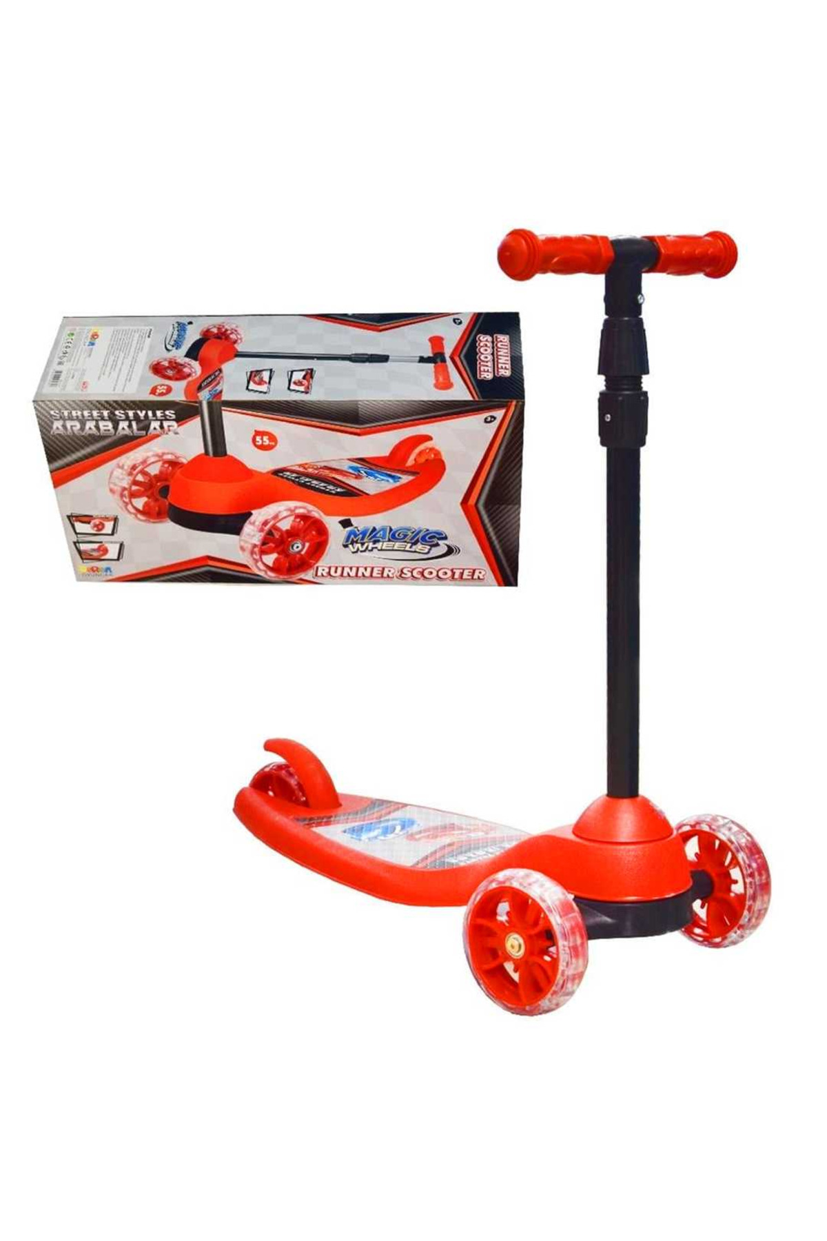 Art Tone RUNNER SCOOTER KIRMIZI STREET STYLES ARABALAR ERKEK IŞIKLI MAX 55 KG 3 TEKER 3+