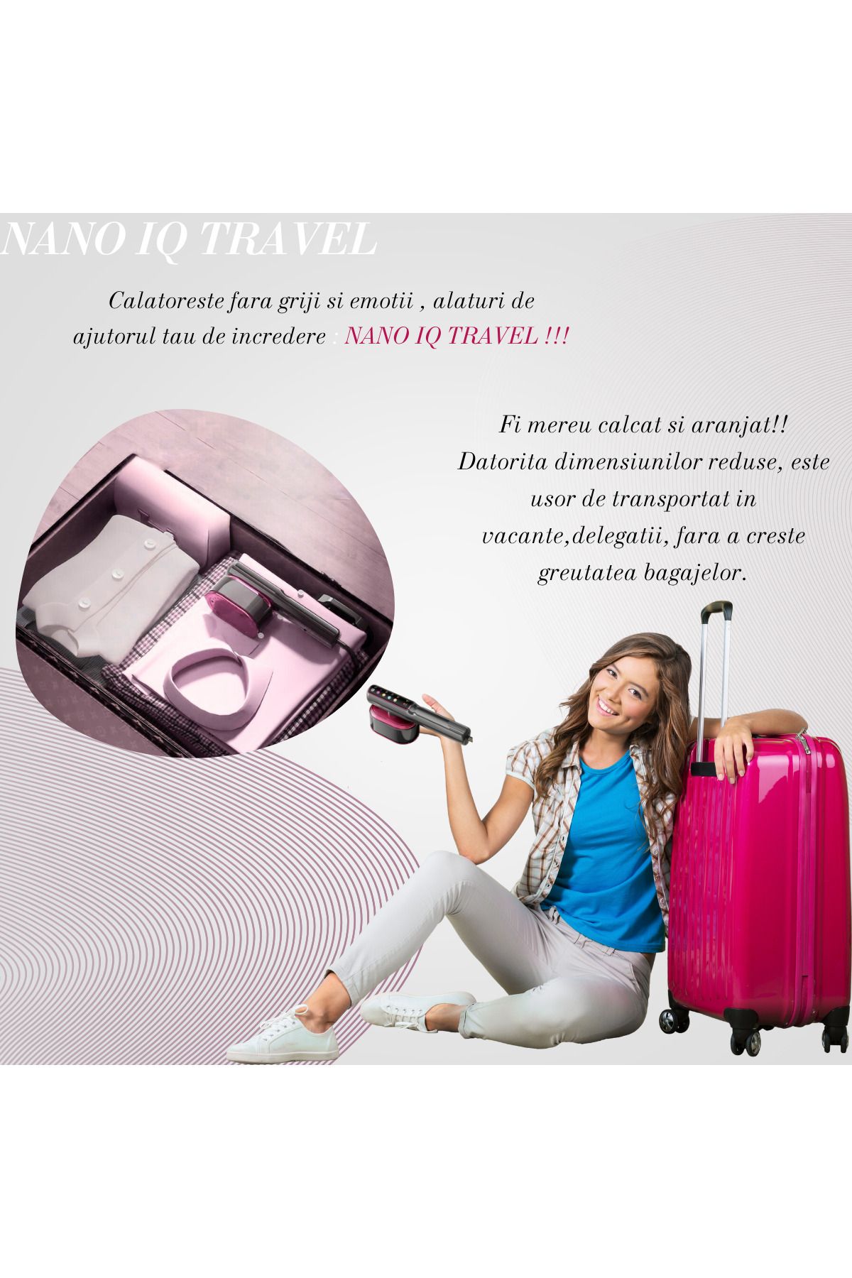 OEM-Fier calcat cu abur NANO IQ TRAVEL, umed,uscat,vertical si orizontal,putere 1200W, 5 programe, 4