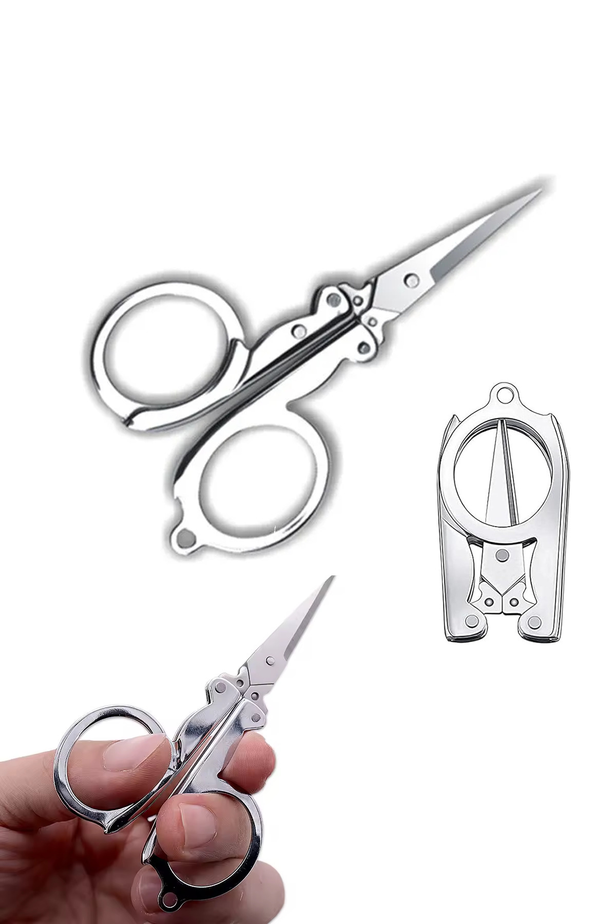 Fresh Moon Katlanır Makas Çok Amaçlı Erkek Bıyık Sakal Yanak Kesme Makası İğne İplik Dikiş Kesici Alet Seyahat