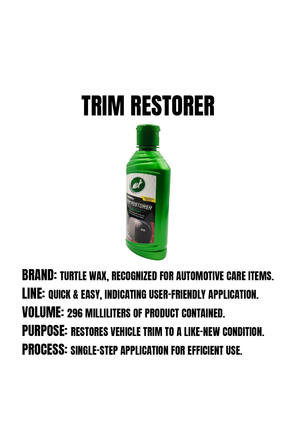 Turtle Wax-Trim Restorer 296ml – Restores Dull Plastic Trim with One-Step Application & Shine 2