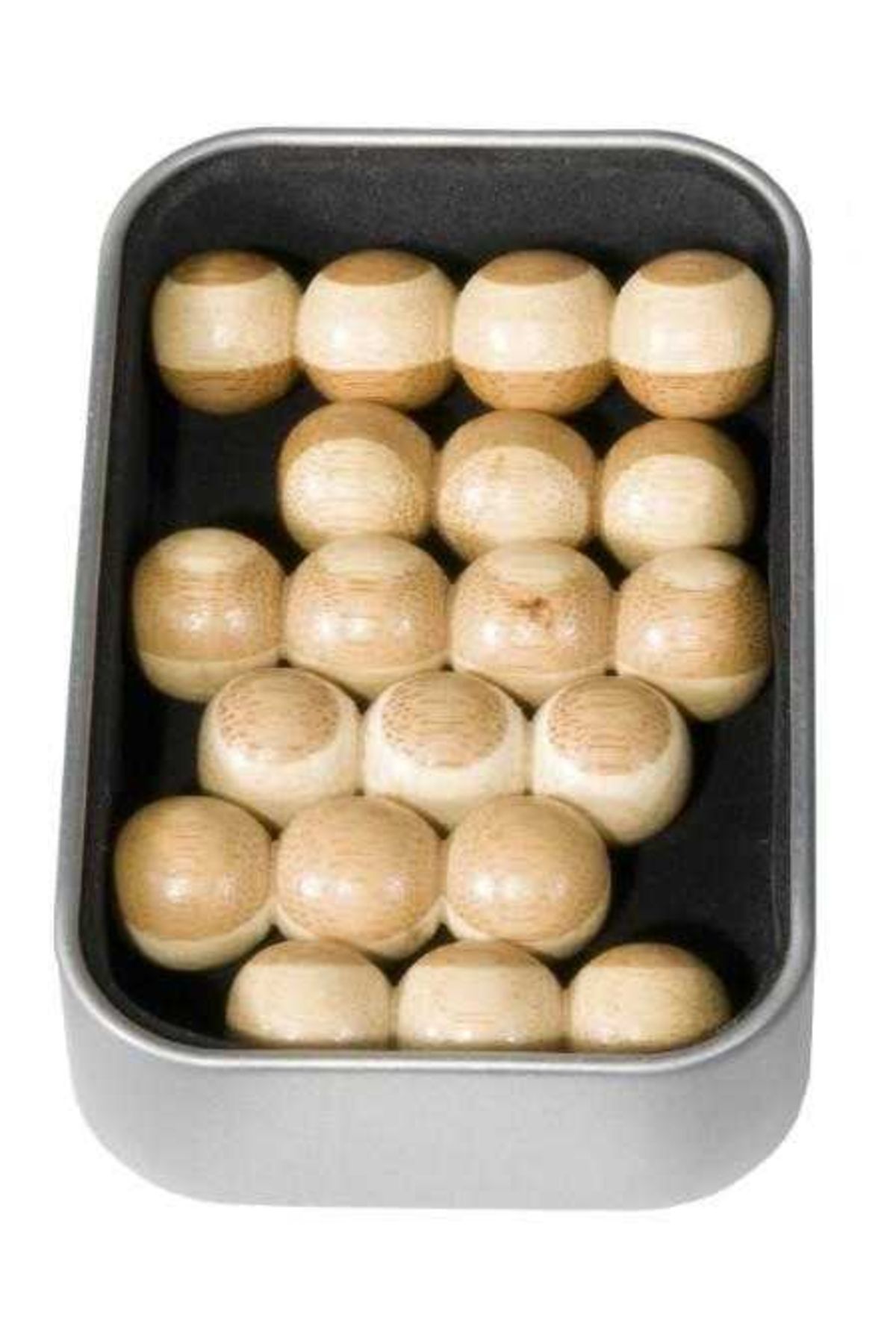 Fridolin-IQ logic game made of bamboo wood Pyramid, metal box 2