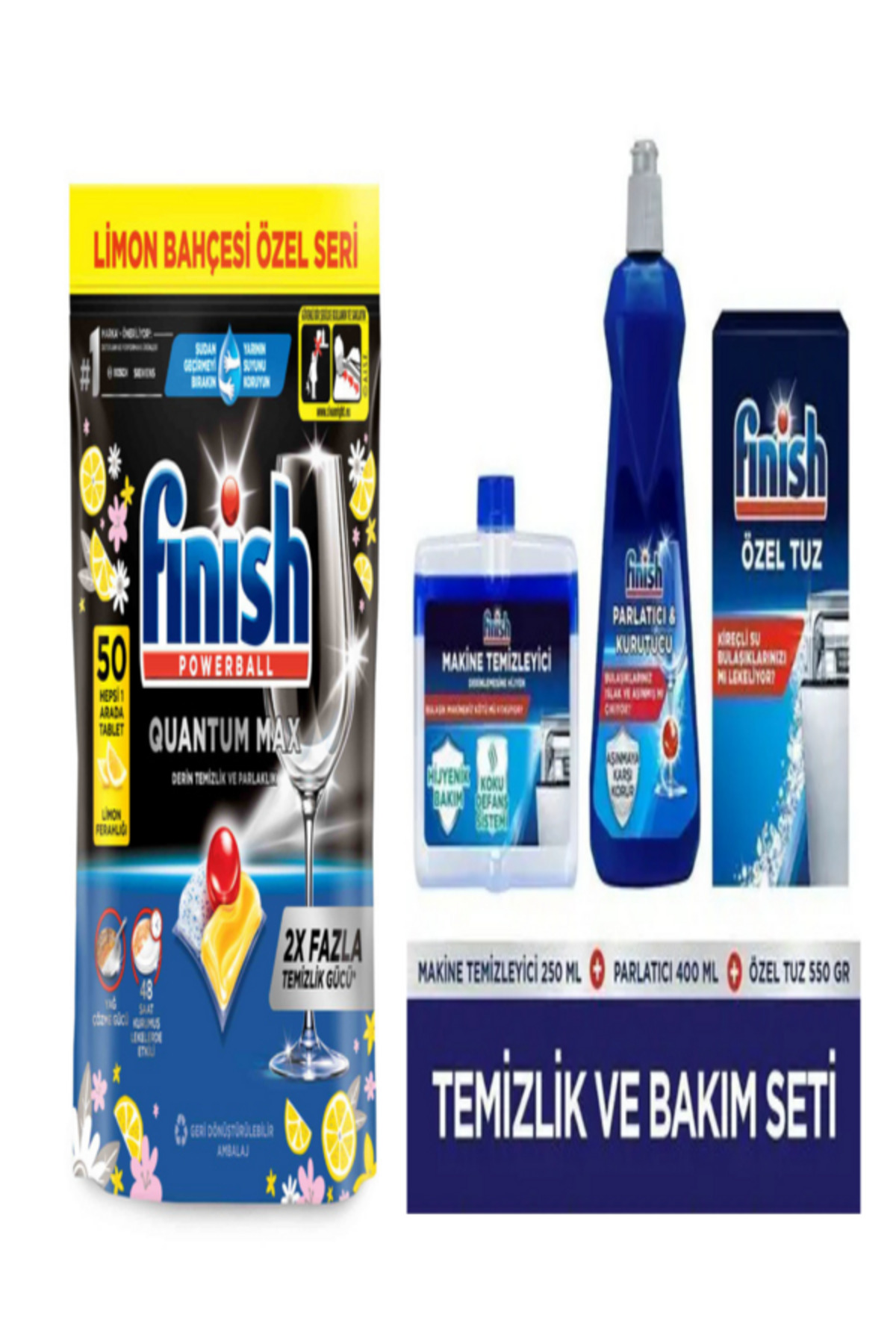 Quantum Max Bulaşık Makinesi Deterjanı Kapsül Tablet 50 Adet Limonlu Temizlik Bakım Seti