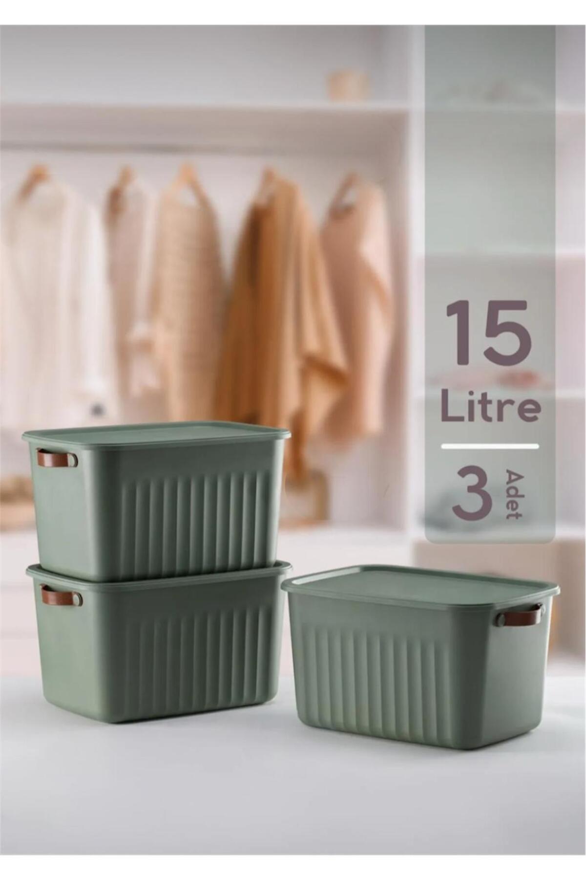 Bayev 3'lü Yeşil 15 Lt Boxsis Set Çok Amaçlı Kapaklı Kutu Dolap