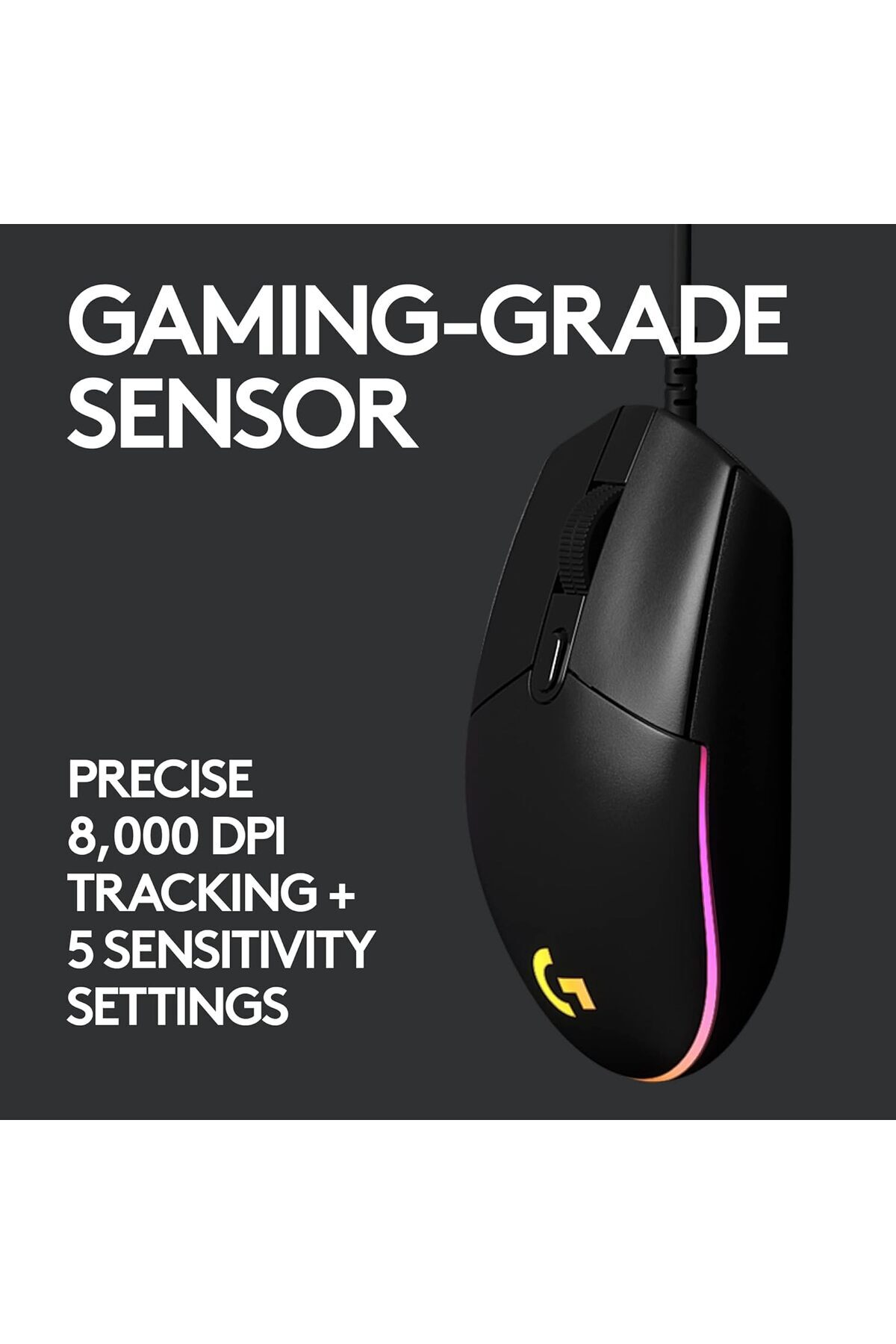 Logitech G-Logitech G203 2nd Gen Wired Gaming Mouse, 8,000 DPI, Rainbow Optical Effect LIGHTSYNC RGB, 6 Program 3