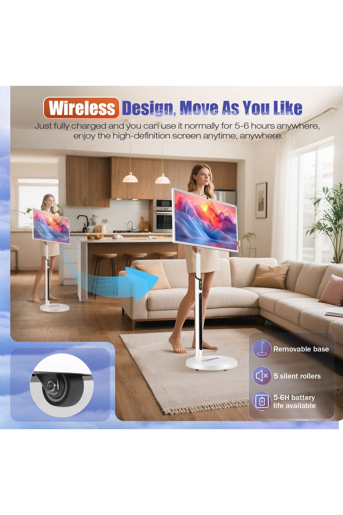 XIAN TIAN XIA-32 Inch Smart Portable TV, Rolling Tablet with Adjustable Floor Touchscreen Monitor,Build-in Camera 4