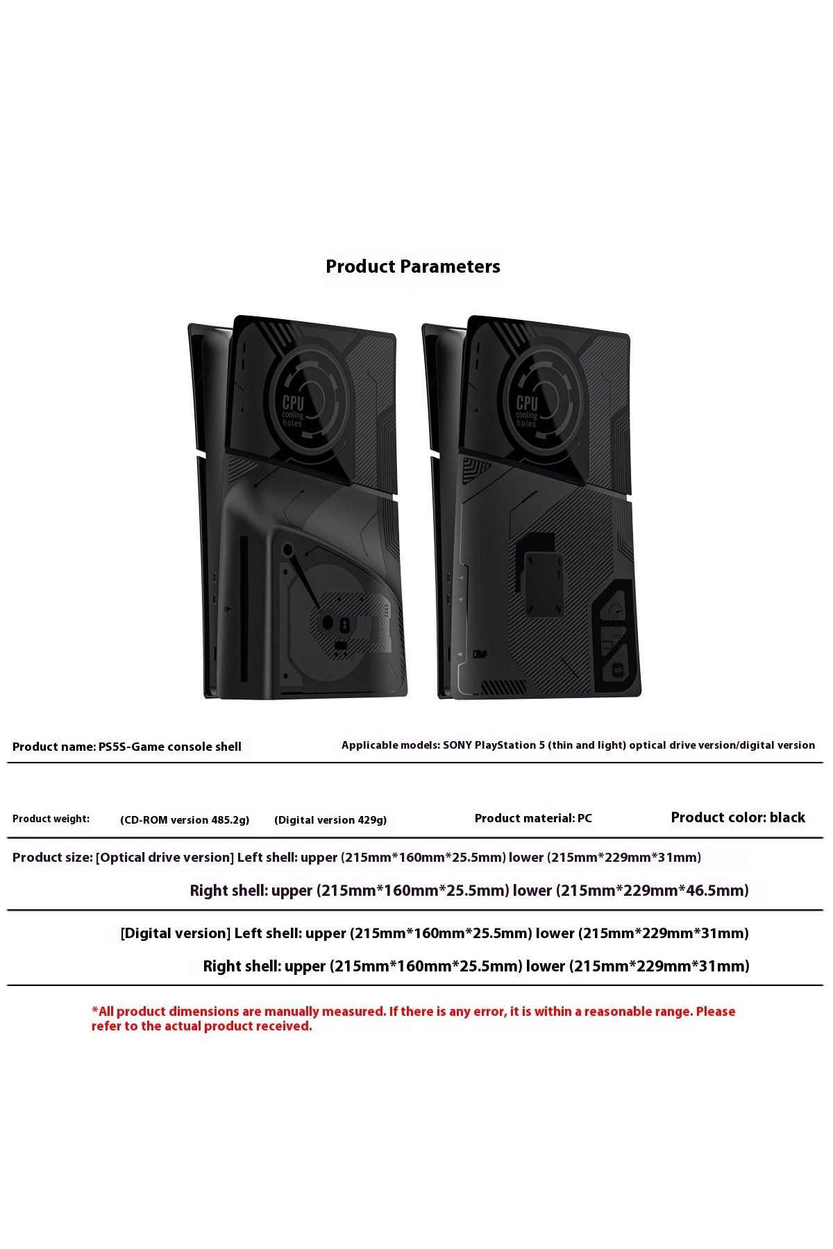 FlashHawk-Replacement Shell Case for PS5 Slim (Disc Edition/Digital Edition) - Lightweight Durable PC Material 6