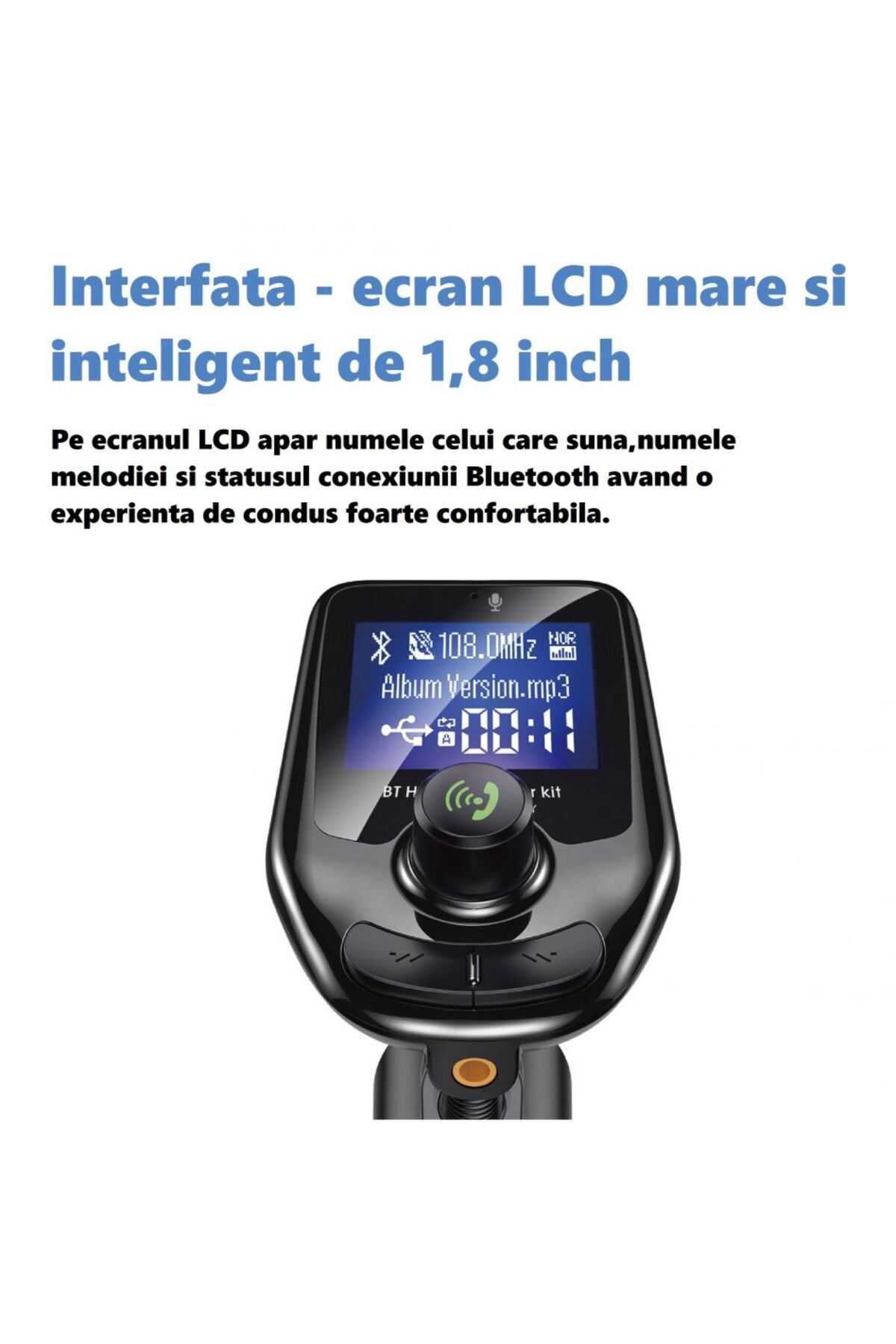 JustZEN-Modulator FM automat JustZEN® D 4, afișaj LCD 1,8 inch, microSD, card de schimbare rapidă 3.0, intrare auxiliară, handsfree 6