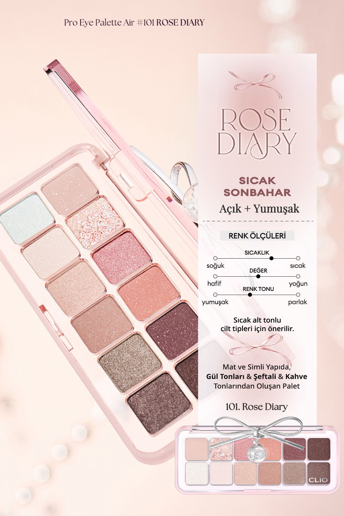 CLIO-Eyeshadow Palette with Light Texture Intense Colors Pro Eye Palette Air (101 Rose Diary) 3