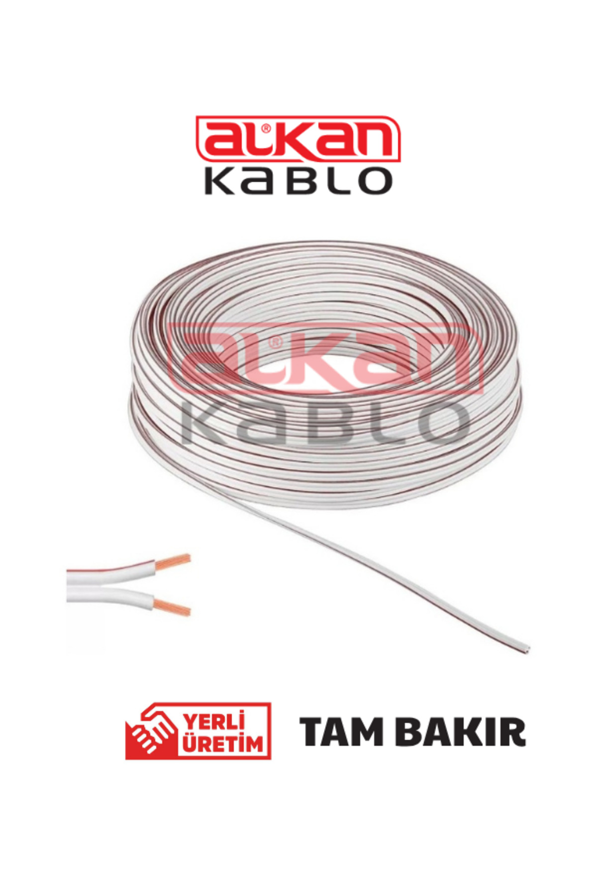 Alkan Kablo 2 x 0.75 mm H03VH-H Kodlu Yassı Kordon Hoparlör