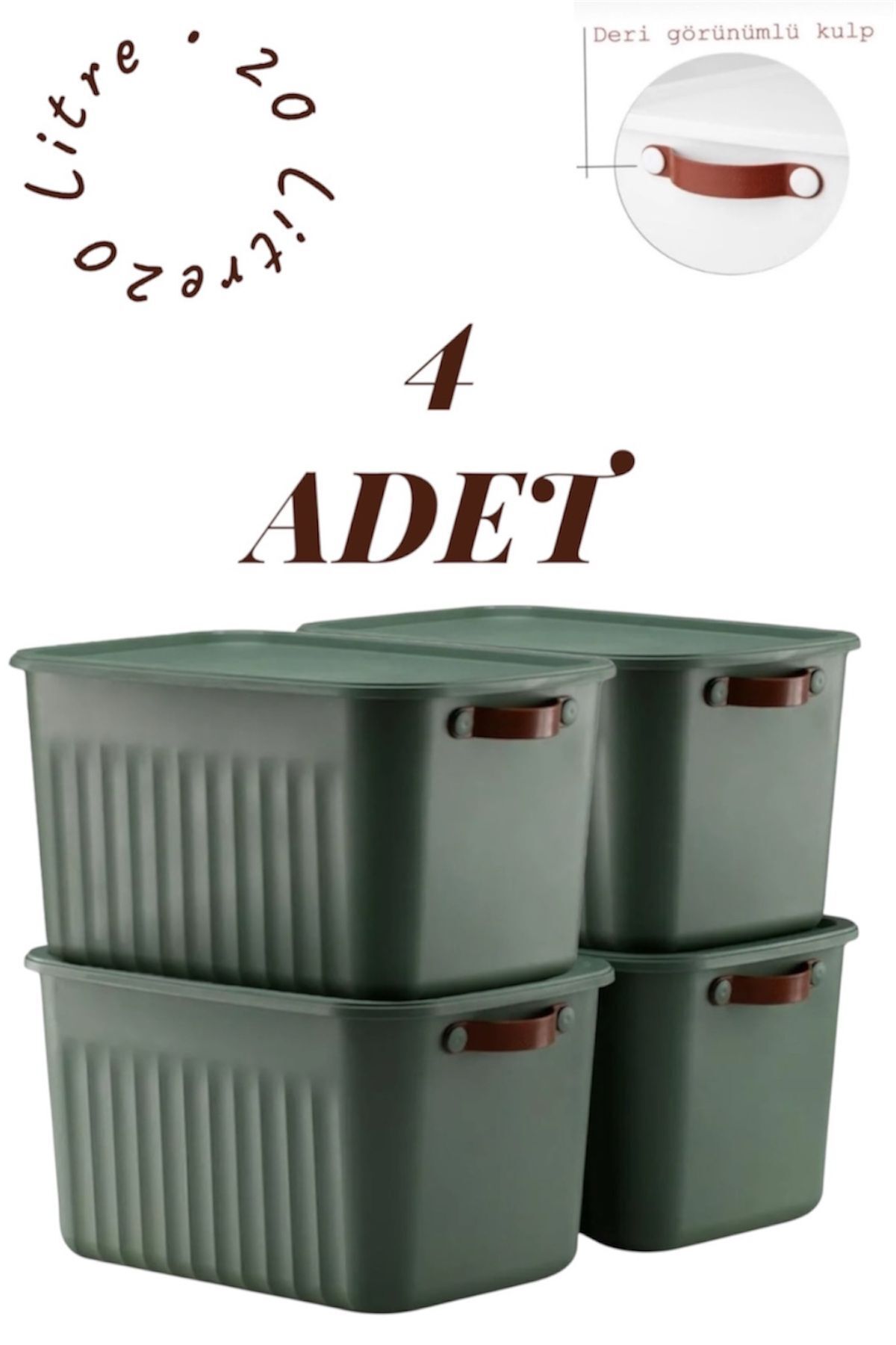 Bayev-Set of 4 Green 20 Lt Boxsis Mega Size Multi-Purpose Box with Lid Closet Organizer Organizer-Hobby Box 1