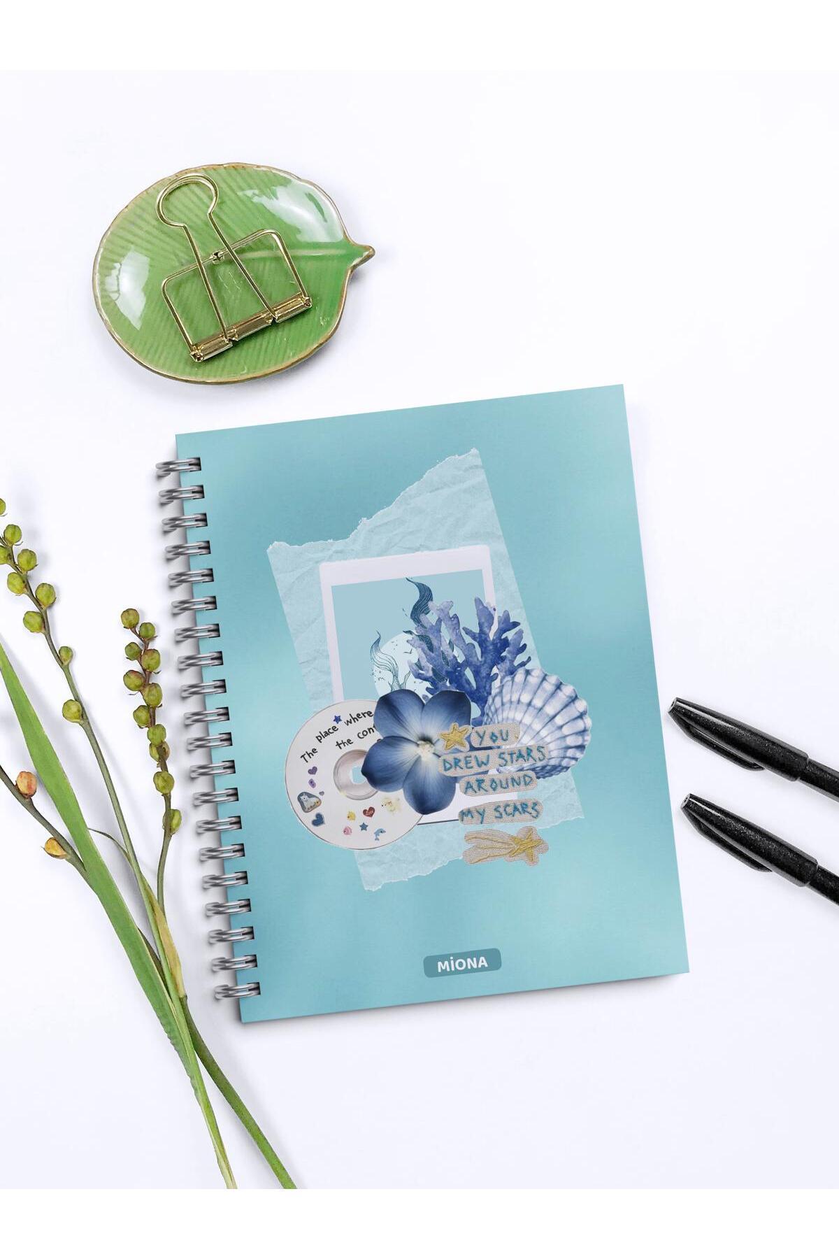 Miona-A5 Spiral School Notebook 120 Sheets Set of 4 Turquoise Themed 2 Lines - 2 Checkered, Notebook 4