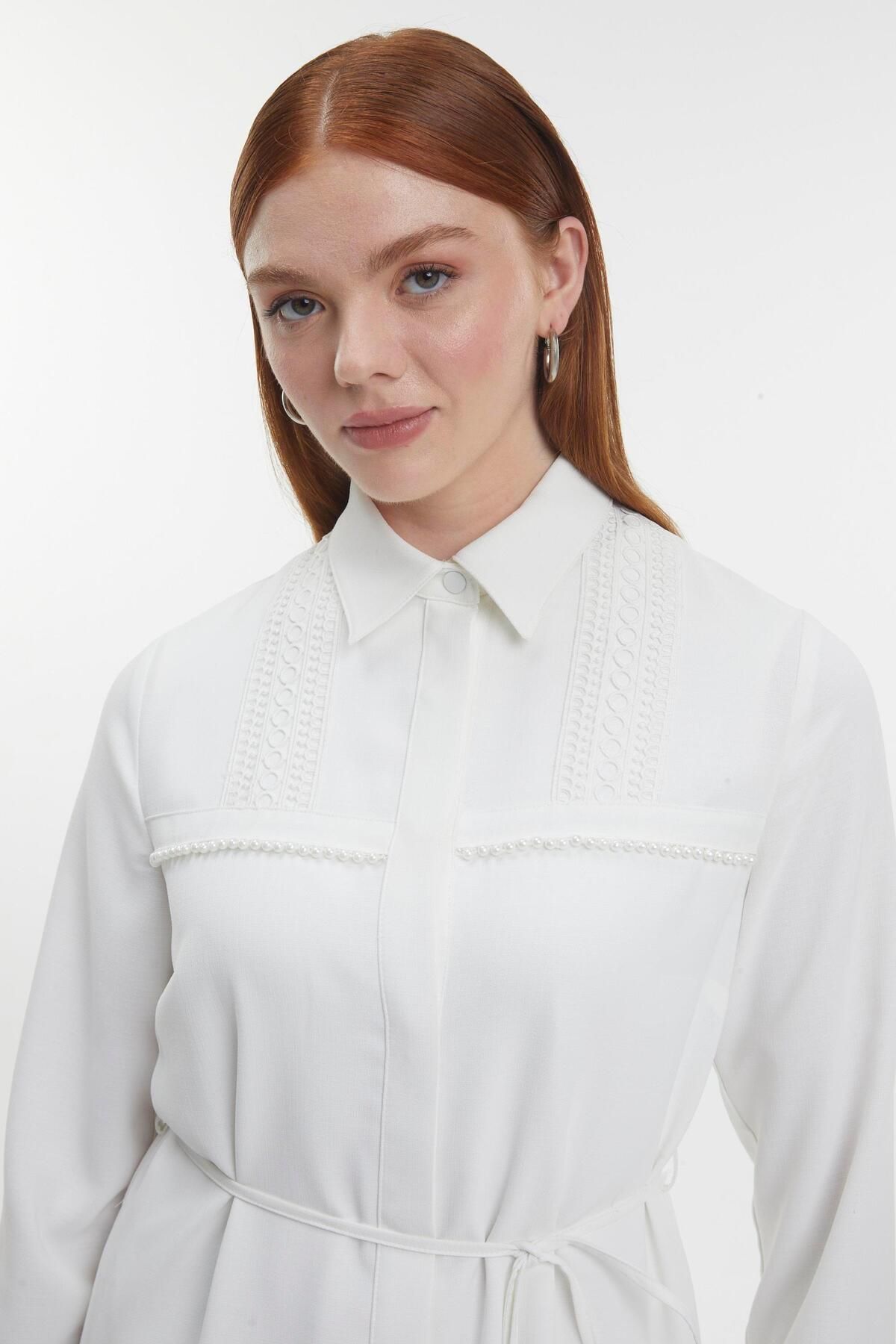 Zühre-Ecru Wear and Remove with Stripe Processing and Bead Detail Gc-0267 4