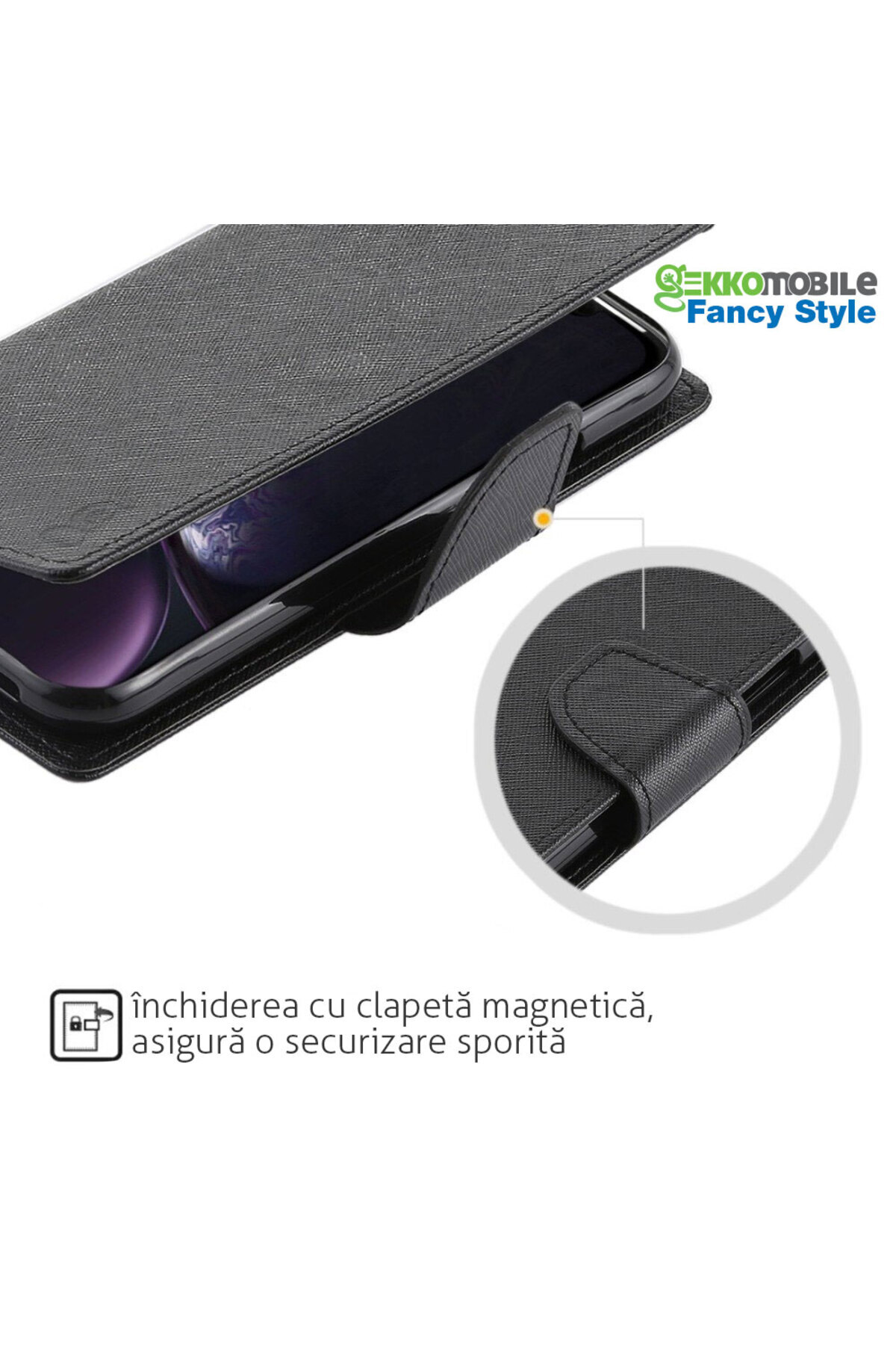 Gekko Mobile-Flip Case for Huawei P Smart 2019, Fancy Book, magnetic closure - Black 6