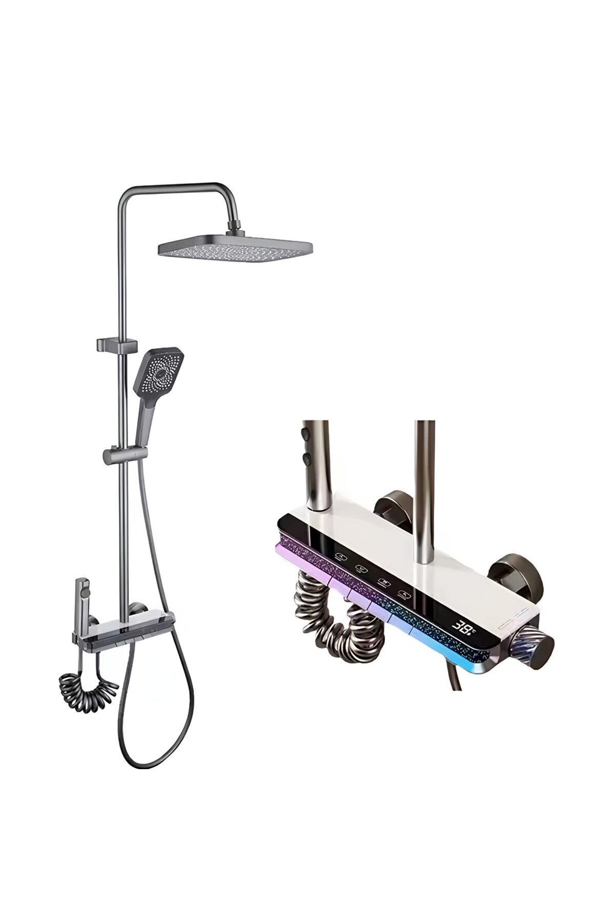 Rain Drop De la Robinetul Meu Coloana De Dus Cu Afisaj Lcd, Iluminare Led, Turbina Generatoare De Curent, Corp Baterie Din Alama - One Size