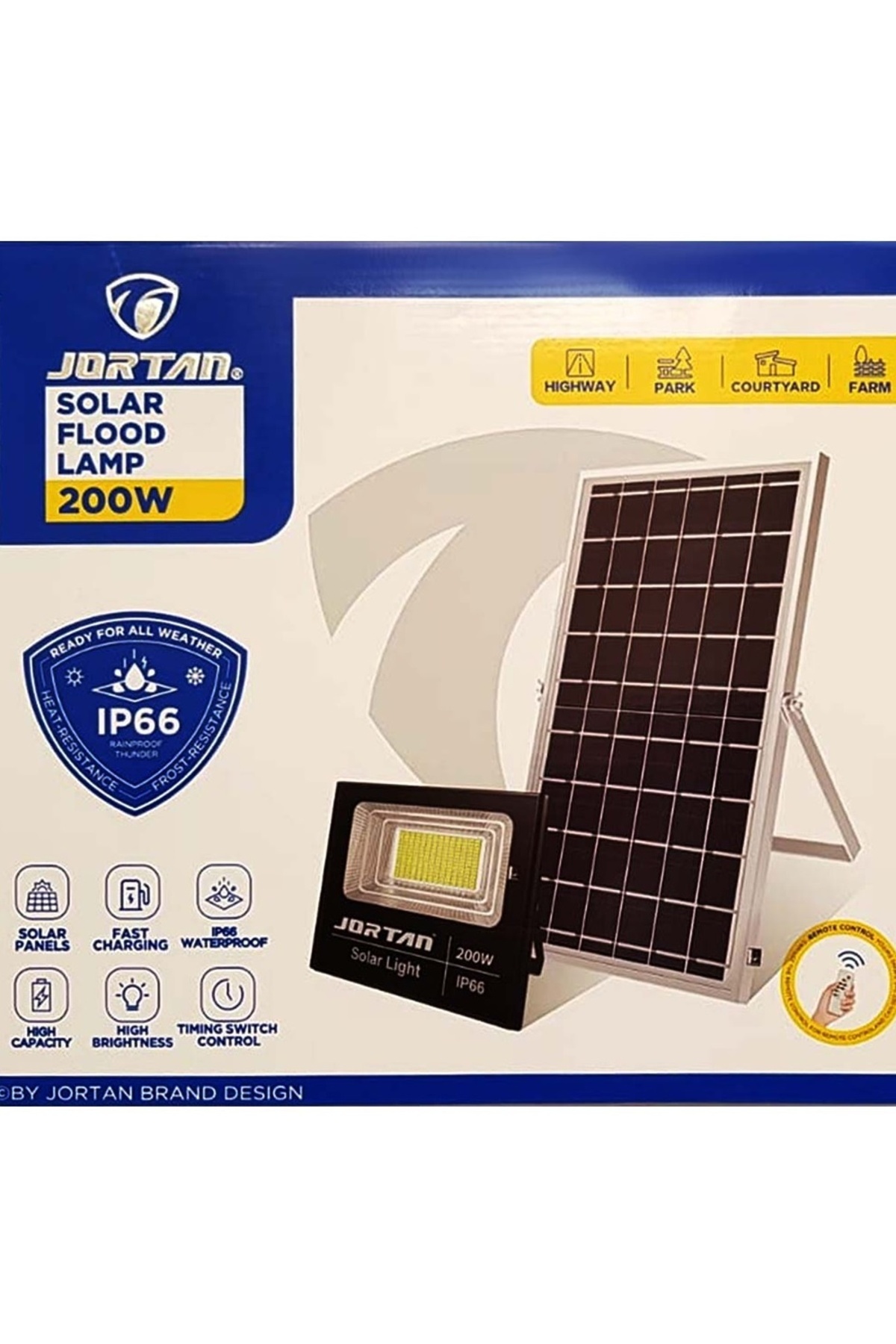 divendi-ro-Solar floodlight 200W with panel and remote control, Jortan, ABS, IP66, 6500k, 9000lm 7