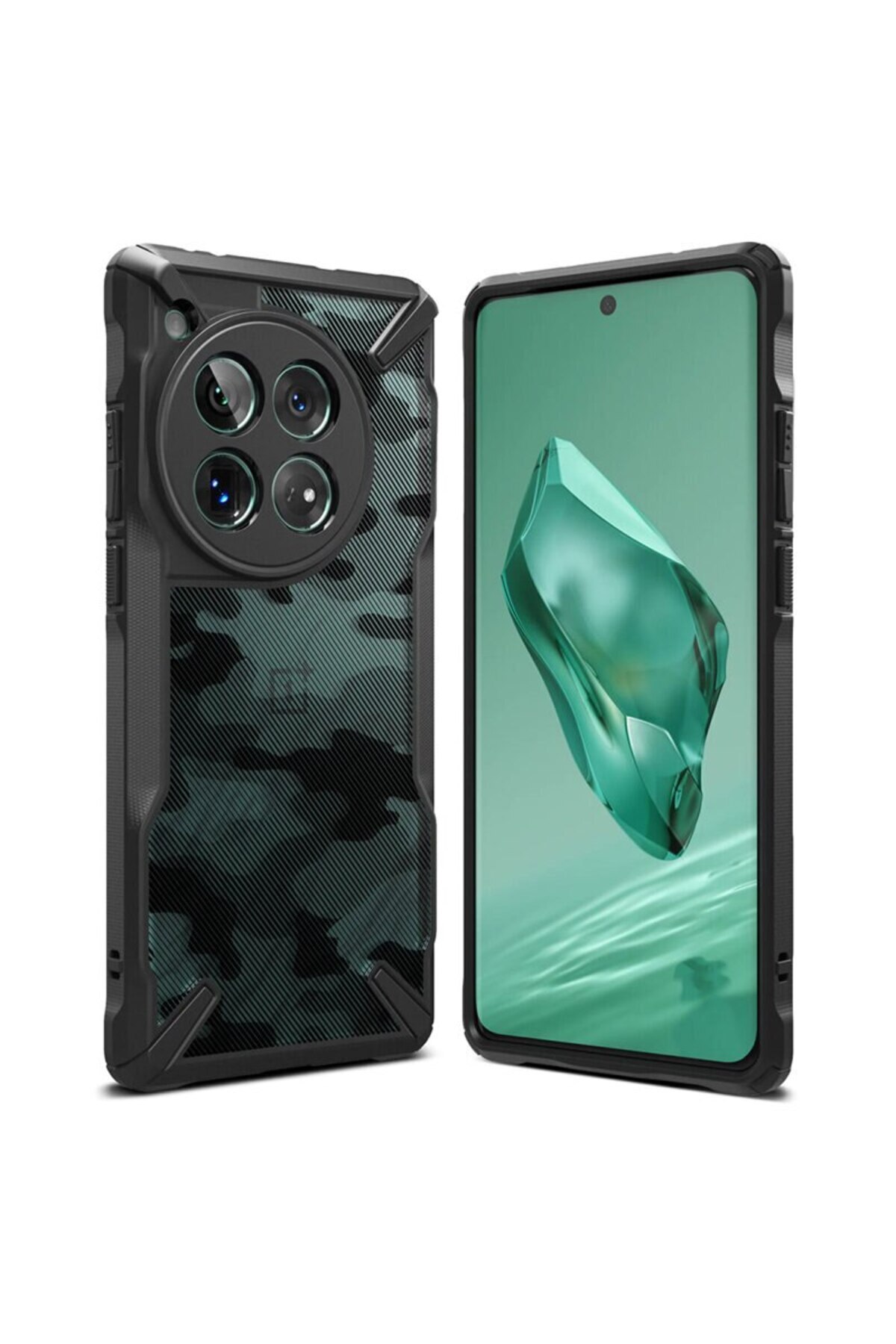 Dali-Protective Case for OnePlus 12, Fusion X, Reinforced Edges, TPU, Camo Black, Black-Transparent 4