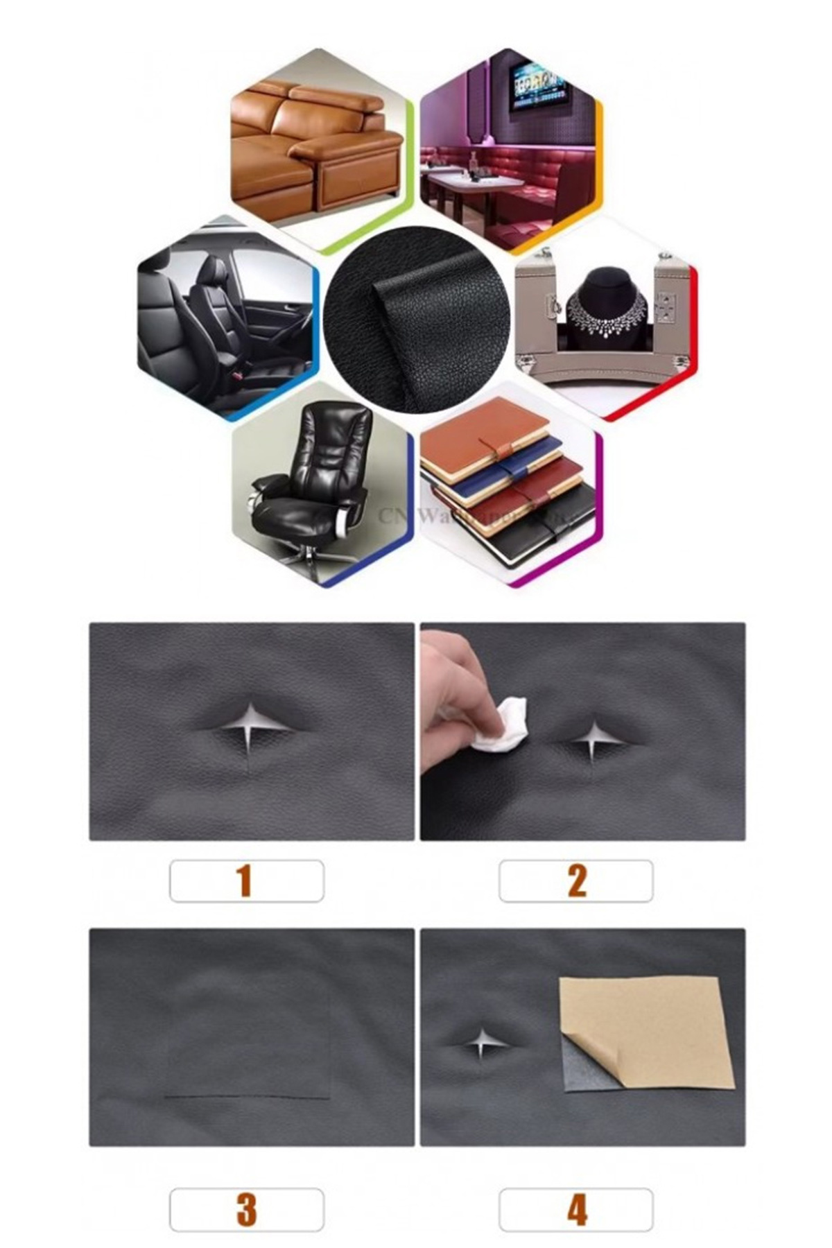 MeyZone Oto Araç Koltuk Deri Döşeme Tamir Kiti Siyah Kendinden Yapışkanlı Deri Bantı 100 cm x 50 cm fotoğrafı 3 (önizleme)