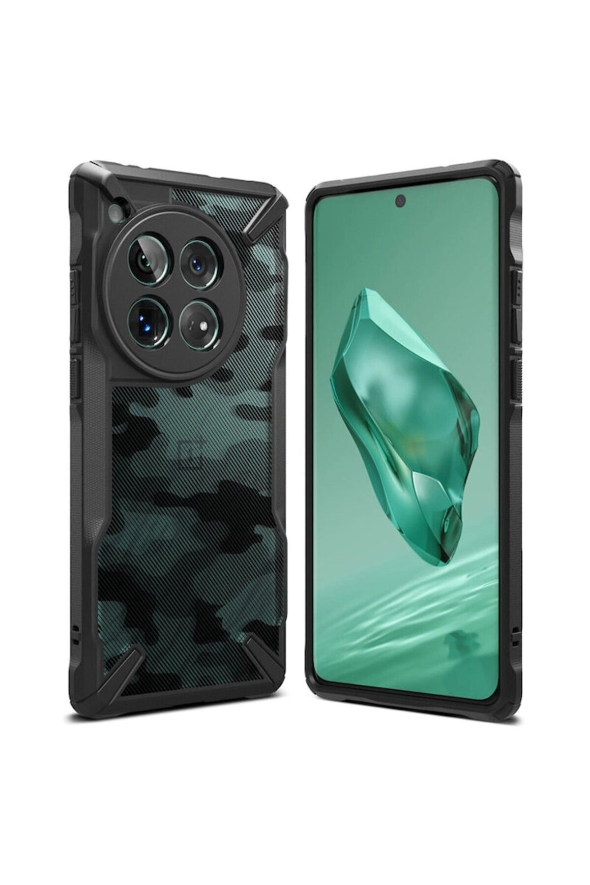 Dali-Protective Case for OnePlus 12, Fusion X, Reinforced Edges, TPU, Camo Black, Black-Transparent 2