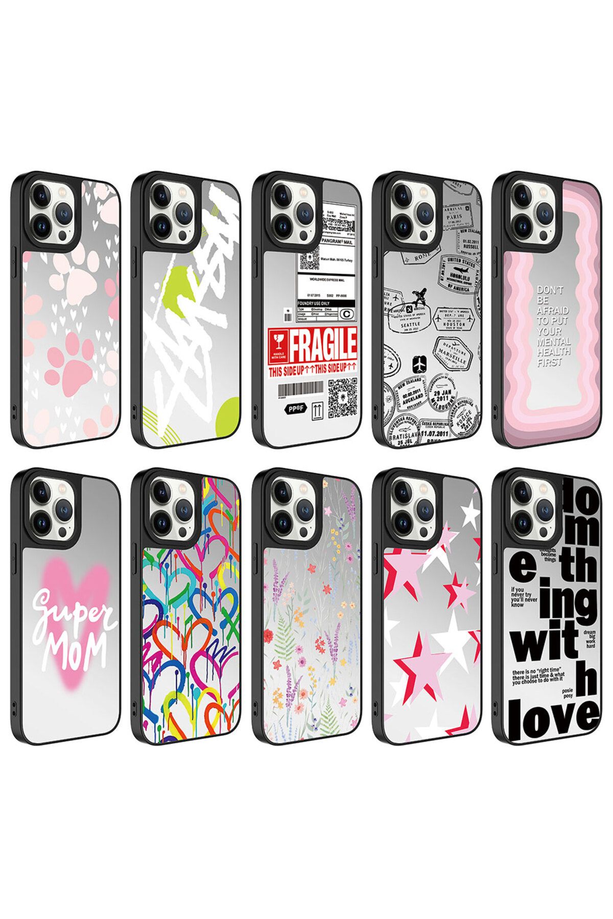 Cep Plus-iPhone 13 Pro Max Compatible Mirrored Pattern Camera Protected Glossy Cppl Mirror Case-Star 2
