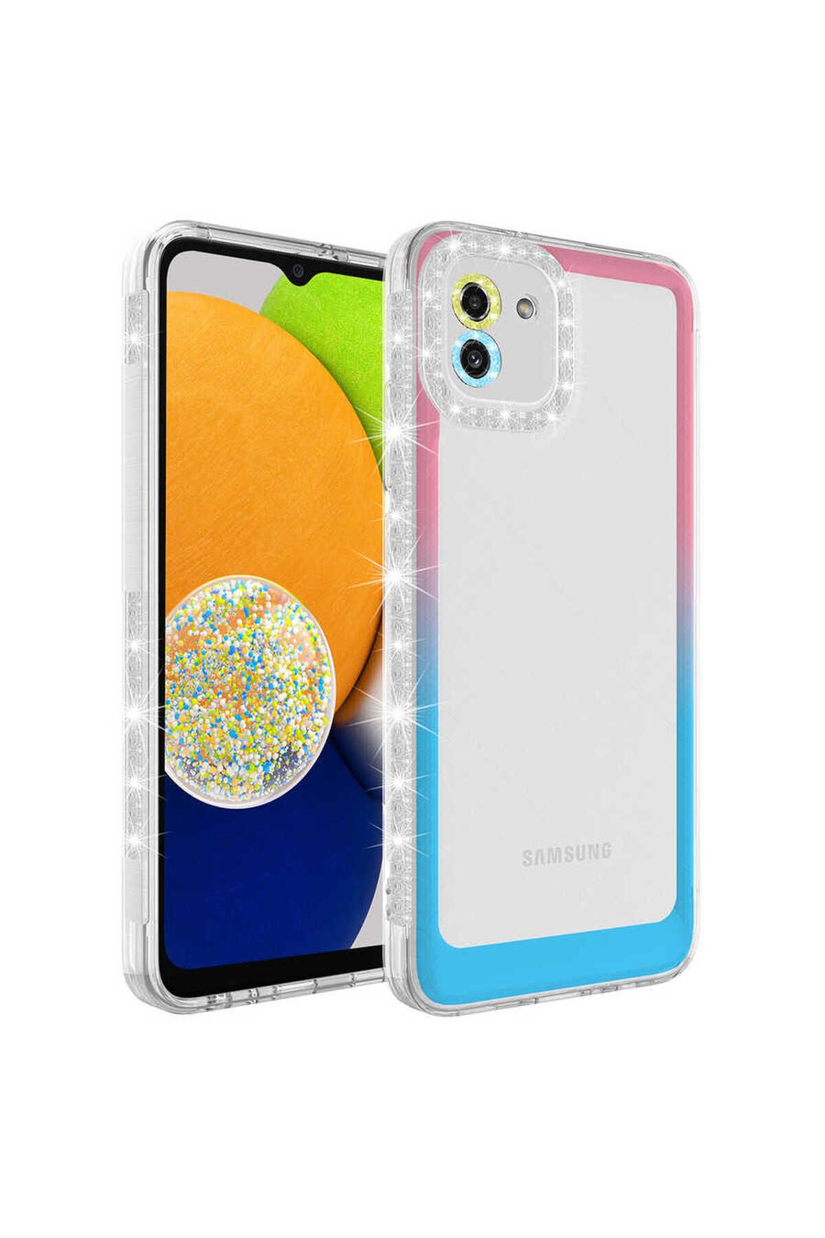 Cep Plus-حافظة Galaxy A03 CPPL Park Cover مع تصميم فضي ومتدرج اللون مع حماية للعدسة - وردي-أزرق 1