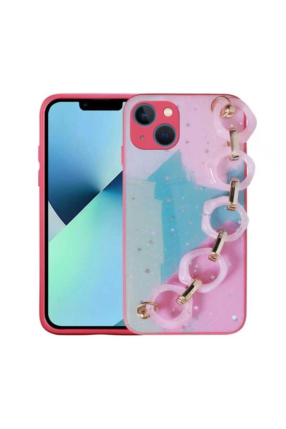Cep Plus-حافظة سيليكون CPPL Elsa متوافقة مع iPhone 13 مع حامل معلق على شكل فضي - وردي داكن 1