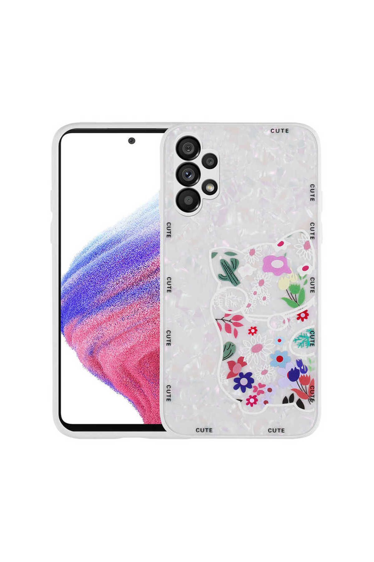 Cep Plus-Galaxy A13 4g Case Patterned Hard Silicone Cppl Mumila Cover - White Cat 1