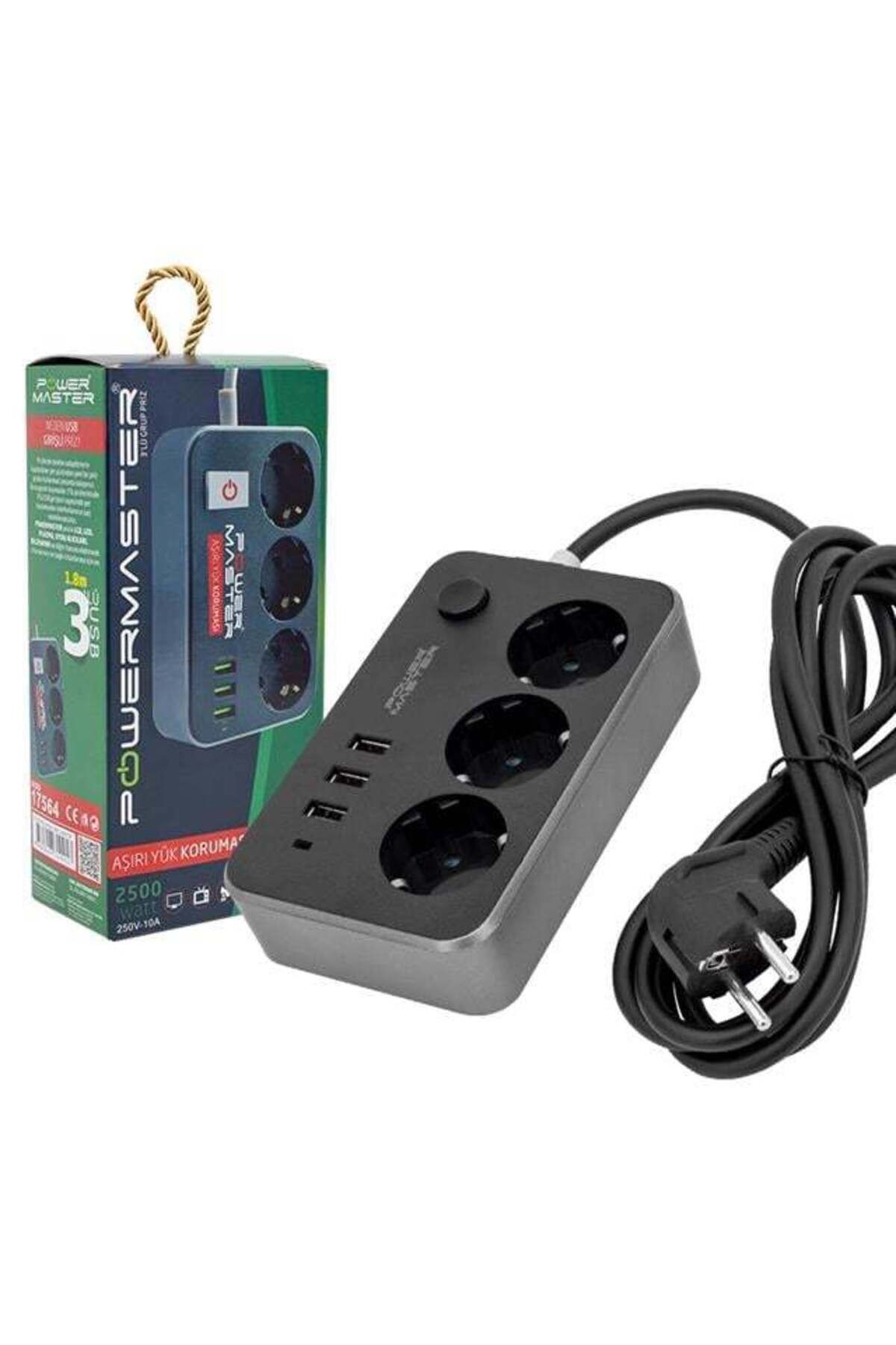 Zibox-Powermaster 3 USB Output 1.8 Meter Cable 3-Current Protected Socket (10A-2500 Watt) Pm-17564 3