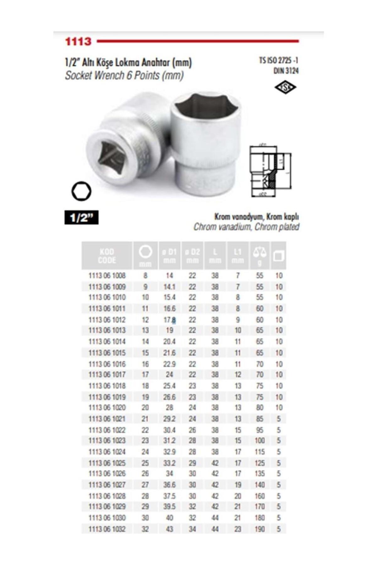 İzeltaş-1/2'' Six Corner Socket Wrench 19 mm - 1113 06 1019 2