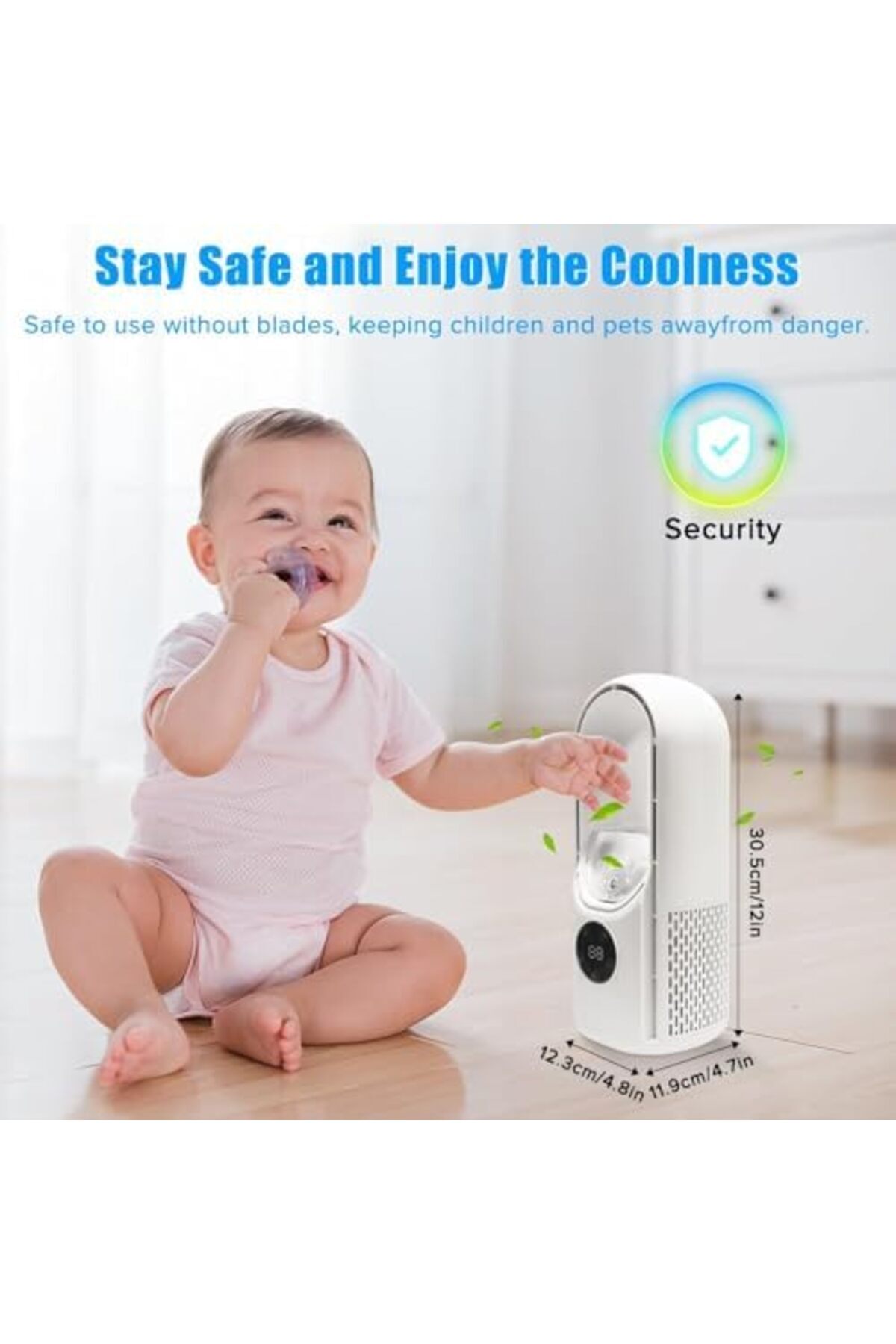 NECOMI-Bladeless Fan, Portable Fan with 6 Speeds, Small Personal Cooling with Humidifier with LED Li 7