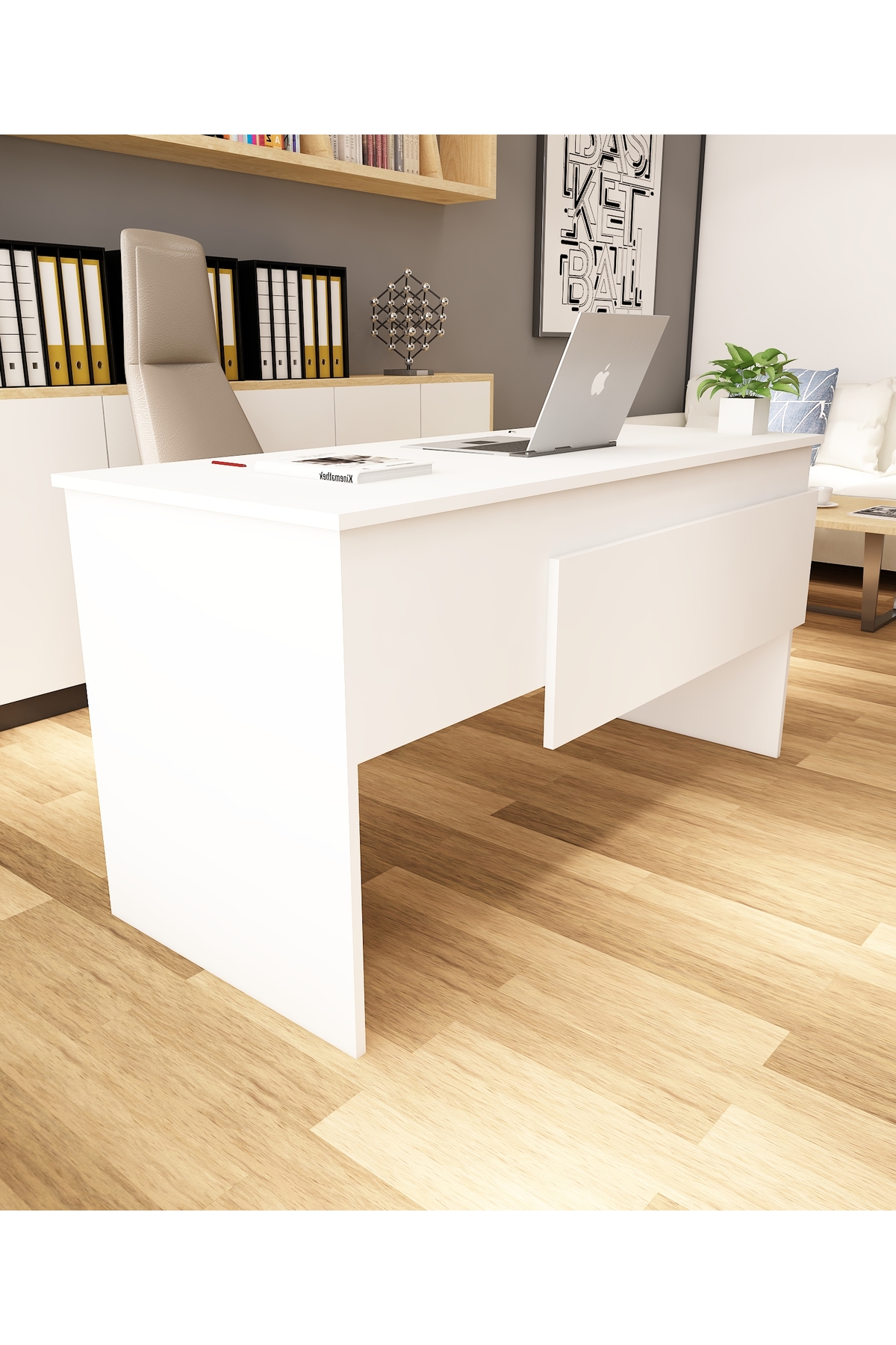 Karen 60x144 Çalışma Masası Ofis Masası Bilgisayar Masası | Beyaz - Beyaz 4