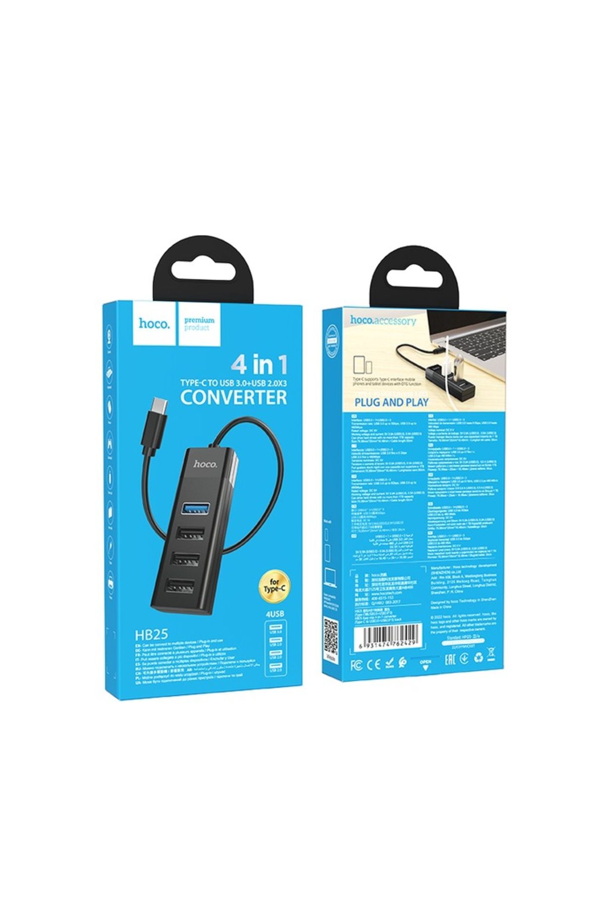 Hoco-Adaptor Hub USB 3.0 Tip-C 4 în 1, HB25 Easy Mix, OTG de mare viteză, 1Tb - Negru 9