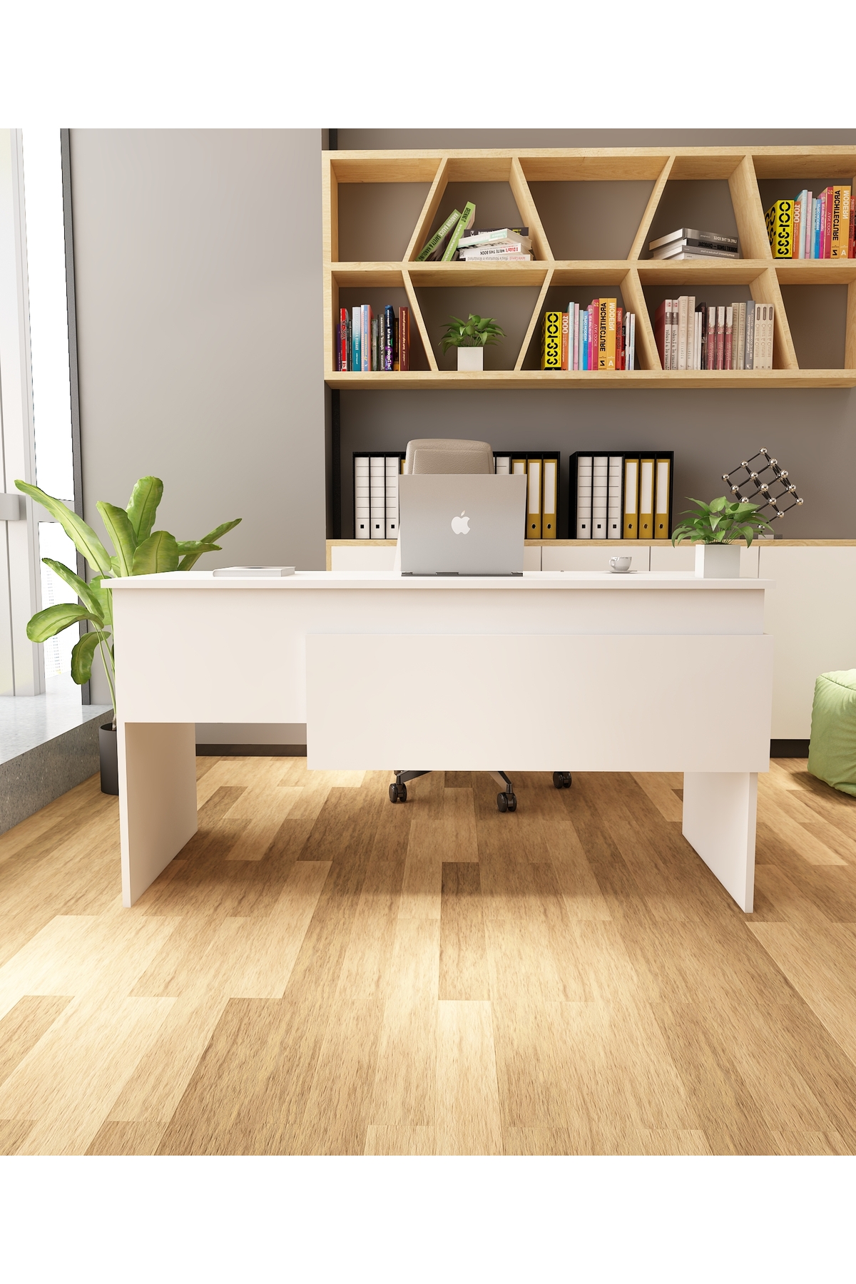 Karen 60x144 Çalışma Masası Ofis Masası Bilgisayar Masası | Beyaz - Beyaz 3