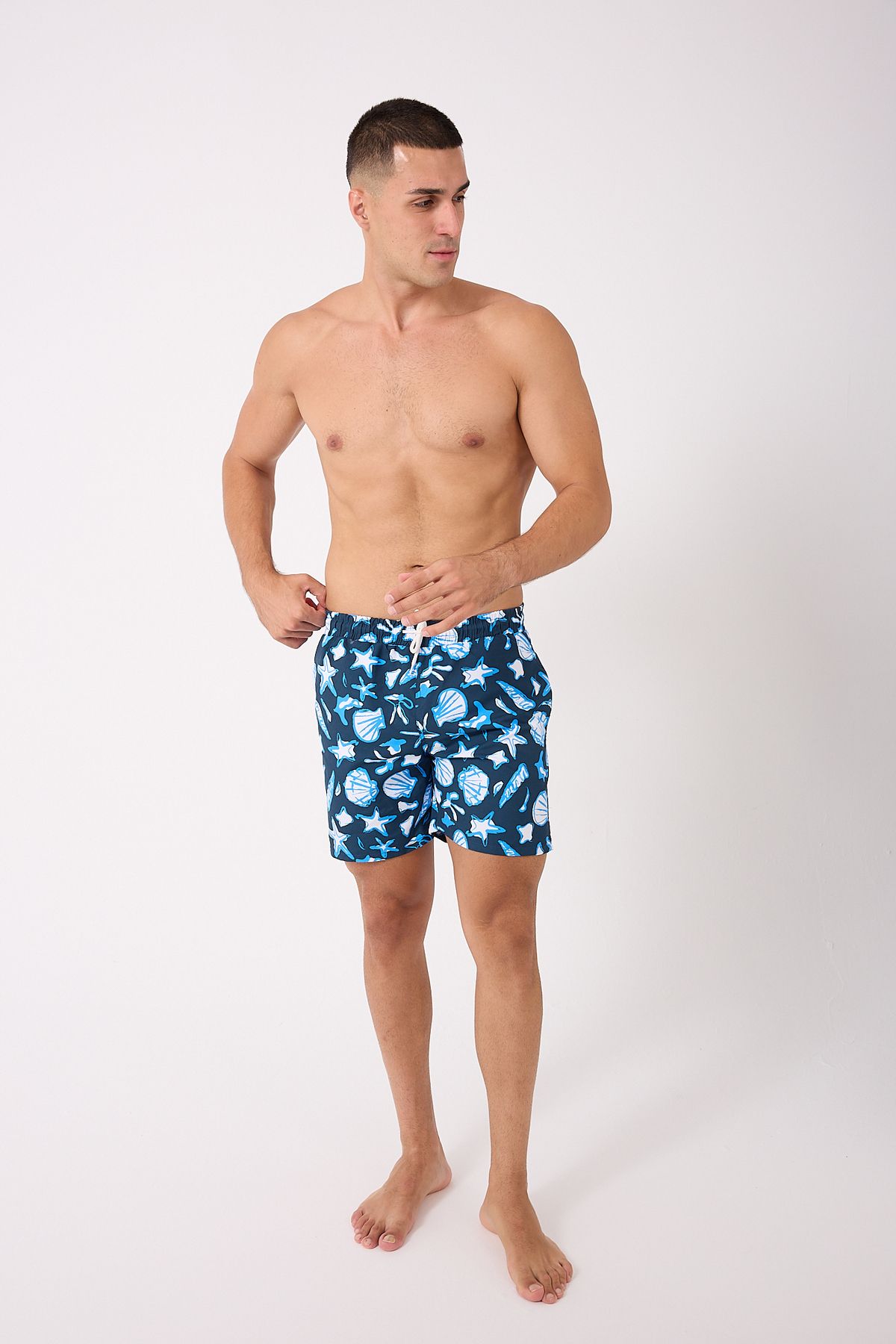 DOMİN SPOR-Patterned Men's Swim Shorts with Pockets and Mesh Dmn105003 2