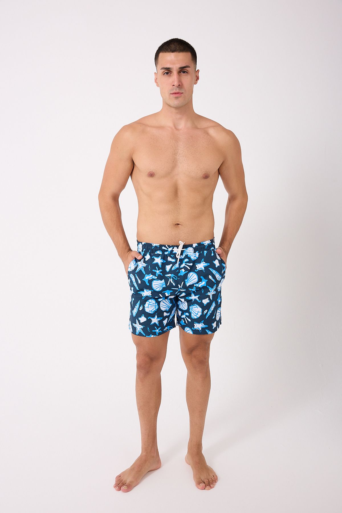 DOMİN SPOR-Patterned Men's Swim Shorts with Pockets and Mesh Dmn105003 1