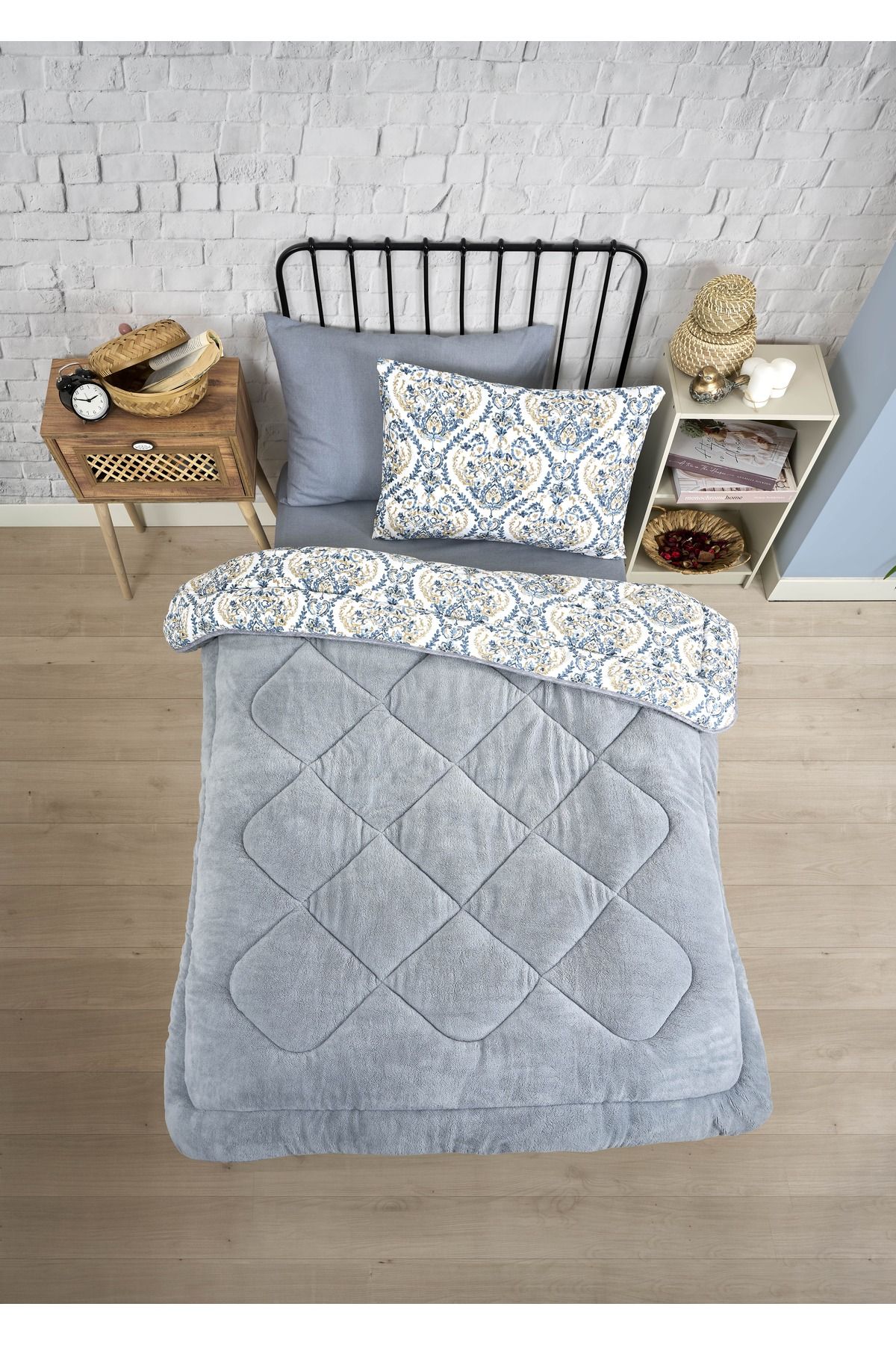 Sudemhome-Single Welsoft Sleeping Set Double Sided Wellsoft Fluffy Fleece Quilt and 100X200 Elastic Sheet 5