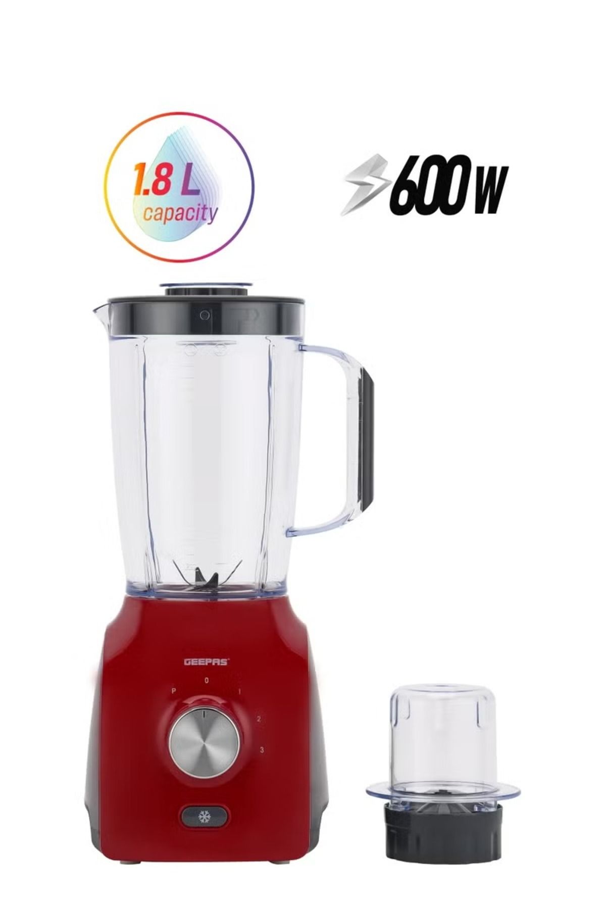 rexa-خلاط جيباس GSB5485NV متعدد الألوان 2 في 1 - سعة 1.8 لتر، 600 واط مع 3 سرعات ونبضات 3