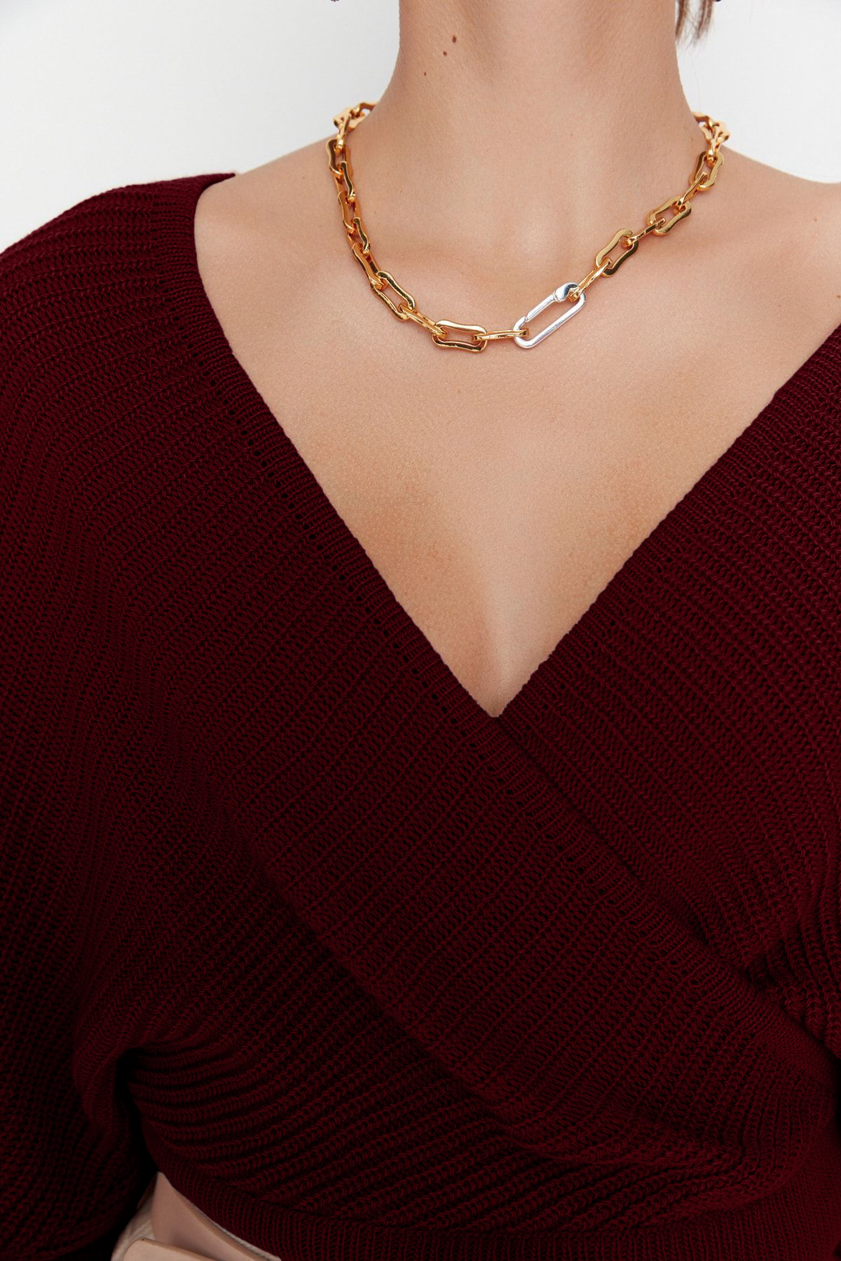 Trendyolmilla  Bordo Kruvaze Triko Kazak TWOAW21KZ1277 - Görsel 4